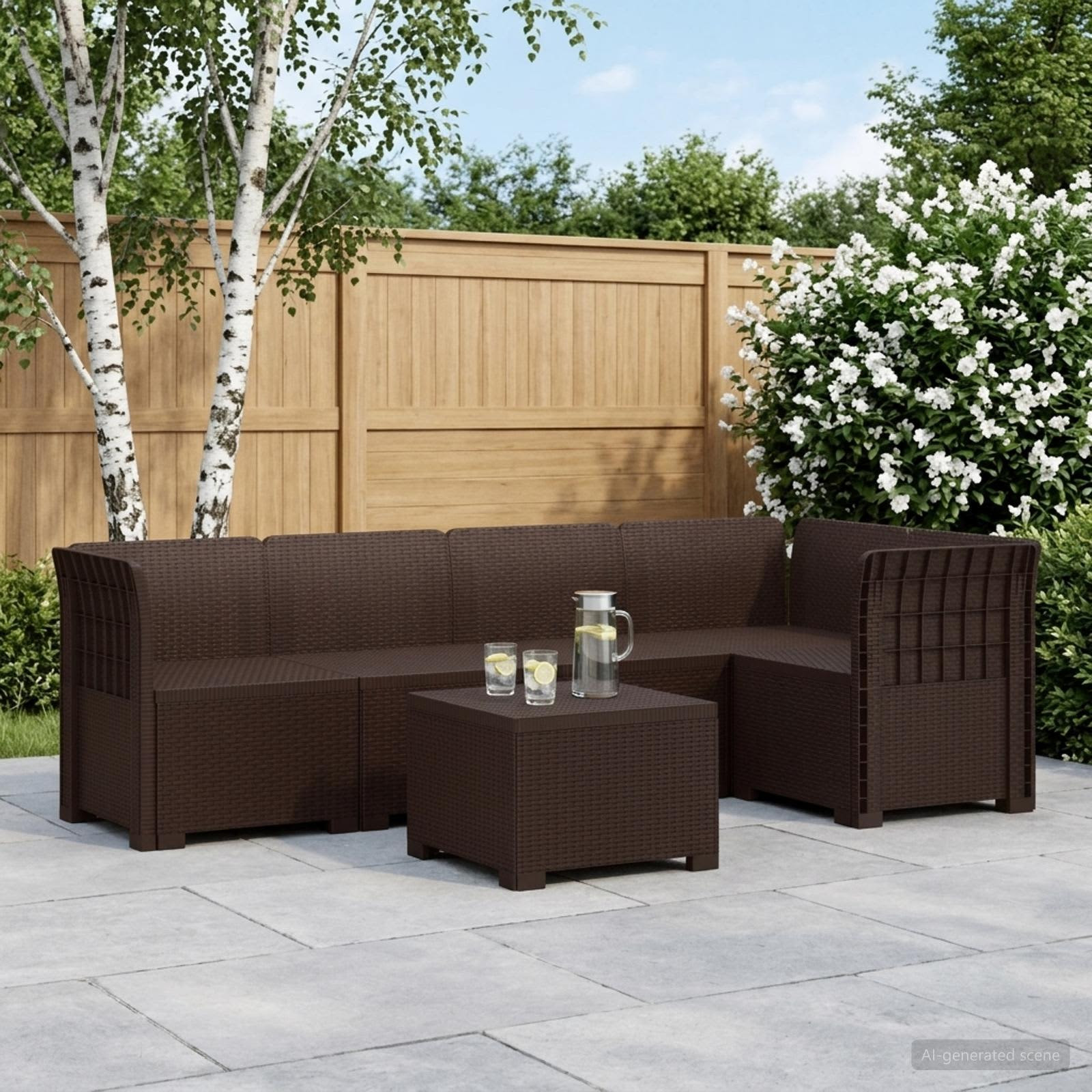 vidaXL 5-Sitzer Gartensofa Rattan-Look PP Braun