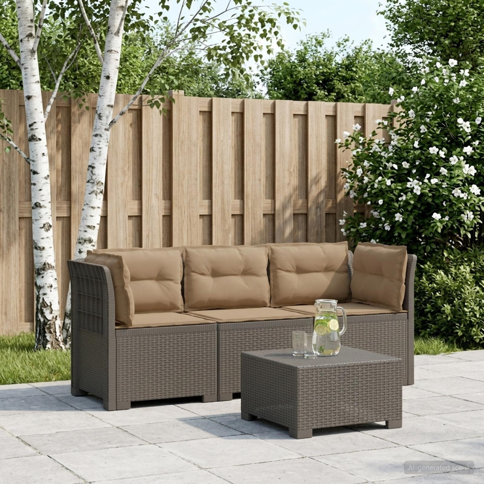 vidaXL 3-Sitzer Garten Sofa mit Kissen Rattan-Look PP Hellgrau