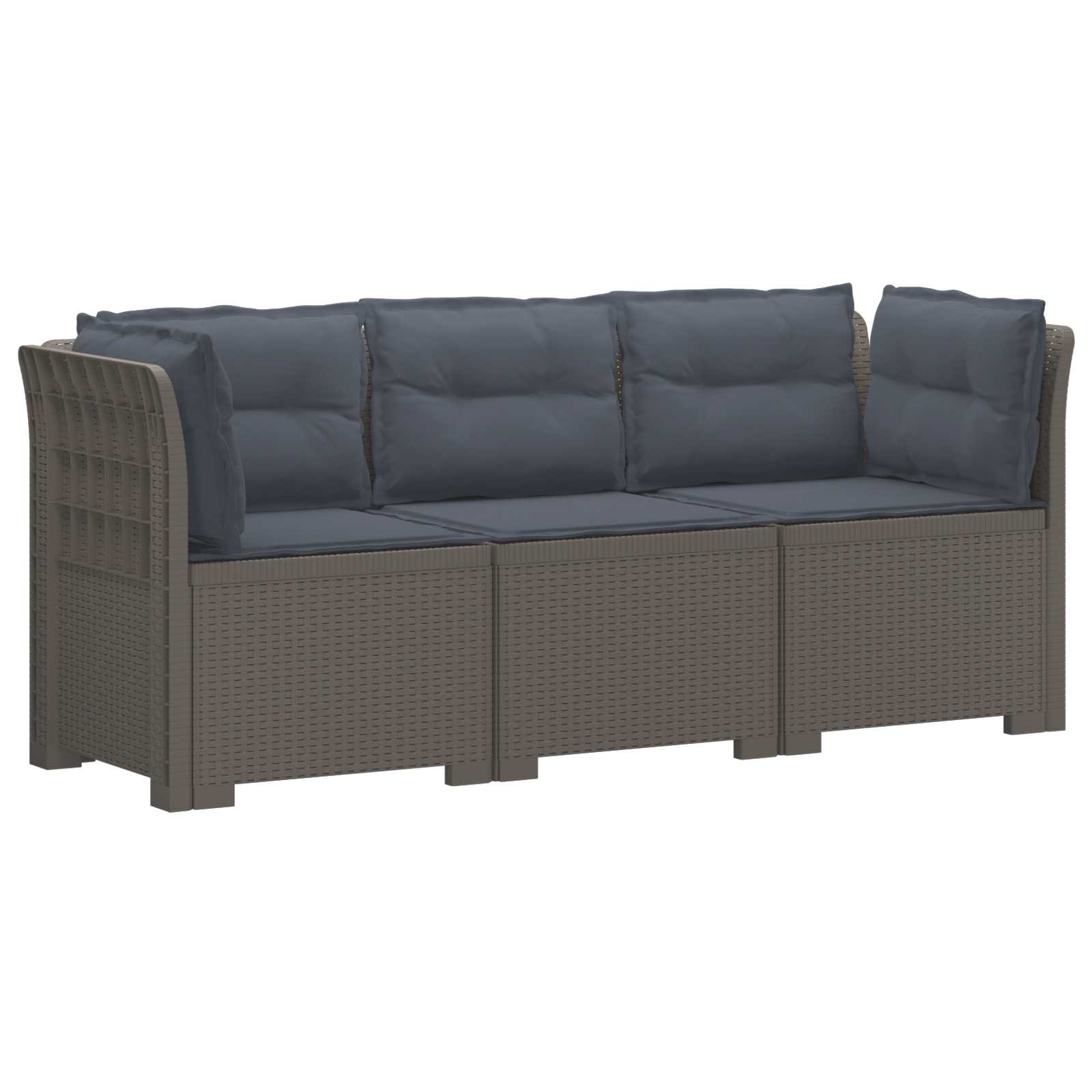 vidaXL 3-Sitzer Garten Sofa mit Kissen Rattan-Look PP Hellgrau