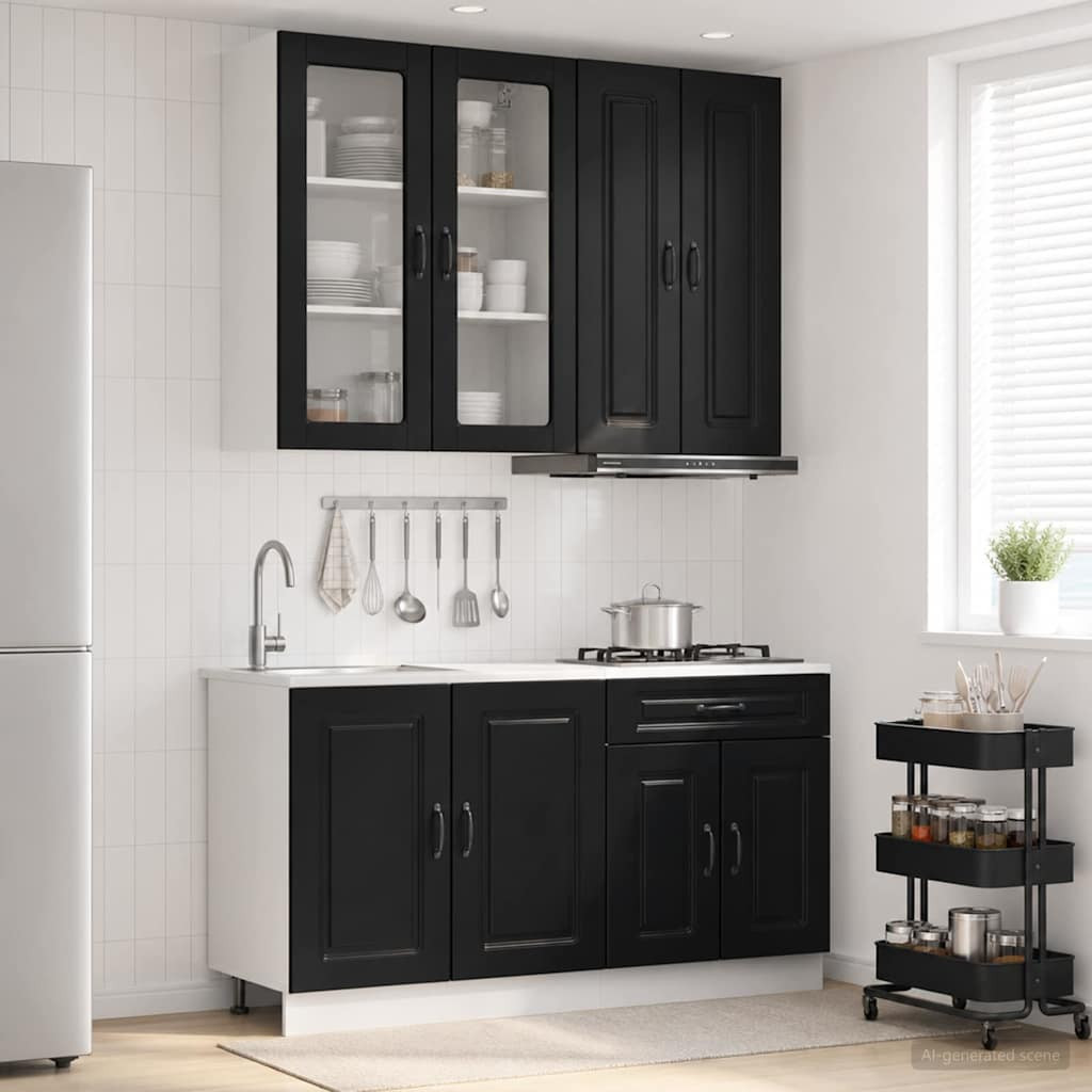 vidaXL Kücheneinheit KALMAR 4 pcs Schwarz Holzwerkstoff