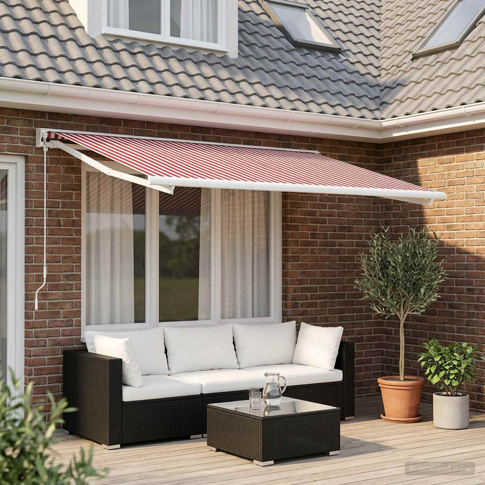 vidaXL Markisenersatzstoff Rot und Weiß 600 x 300 cm Polyester