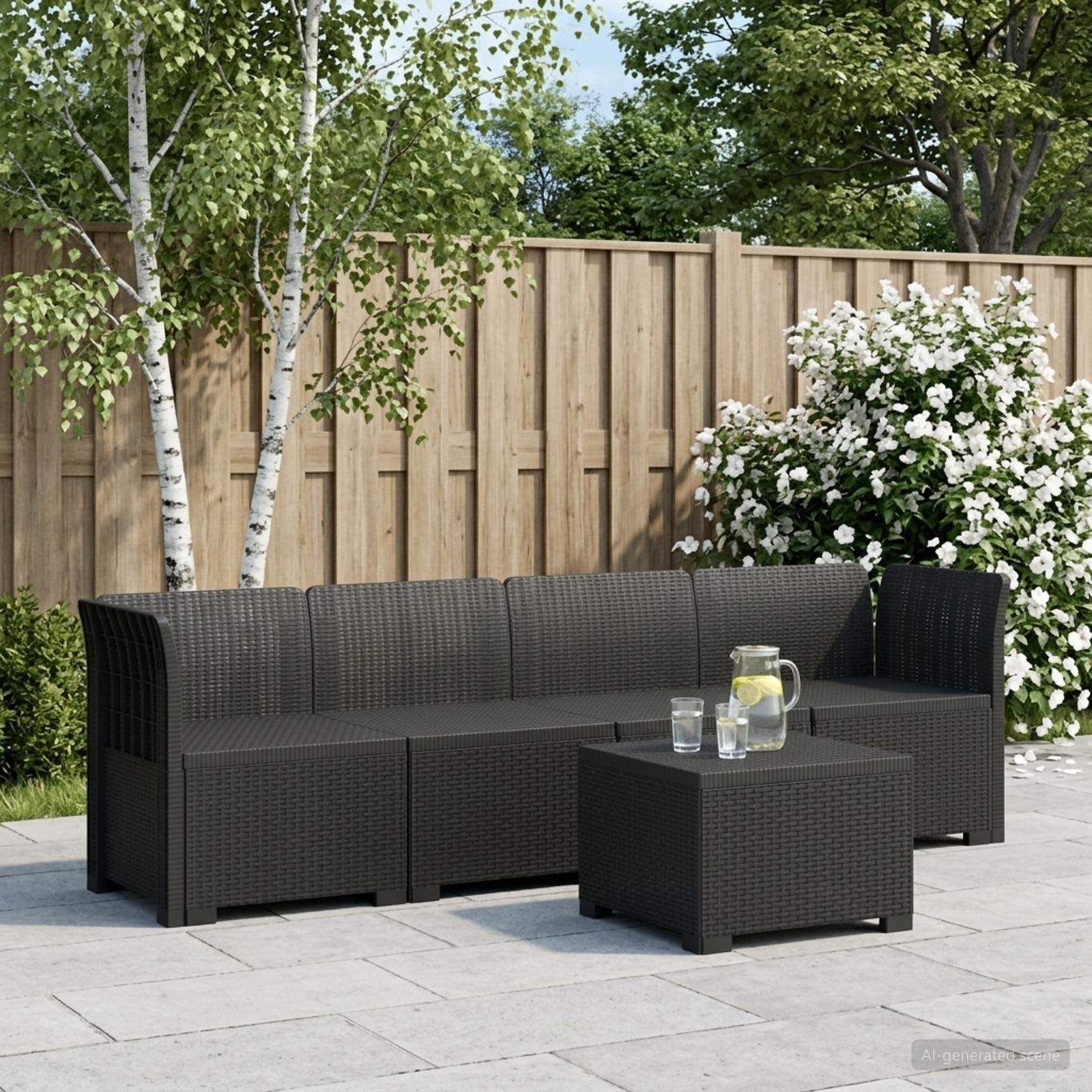 vidaXL 4-Sitzer Gartensofa Rattan Look PP Anthrazit