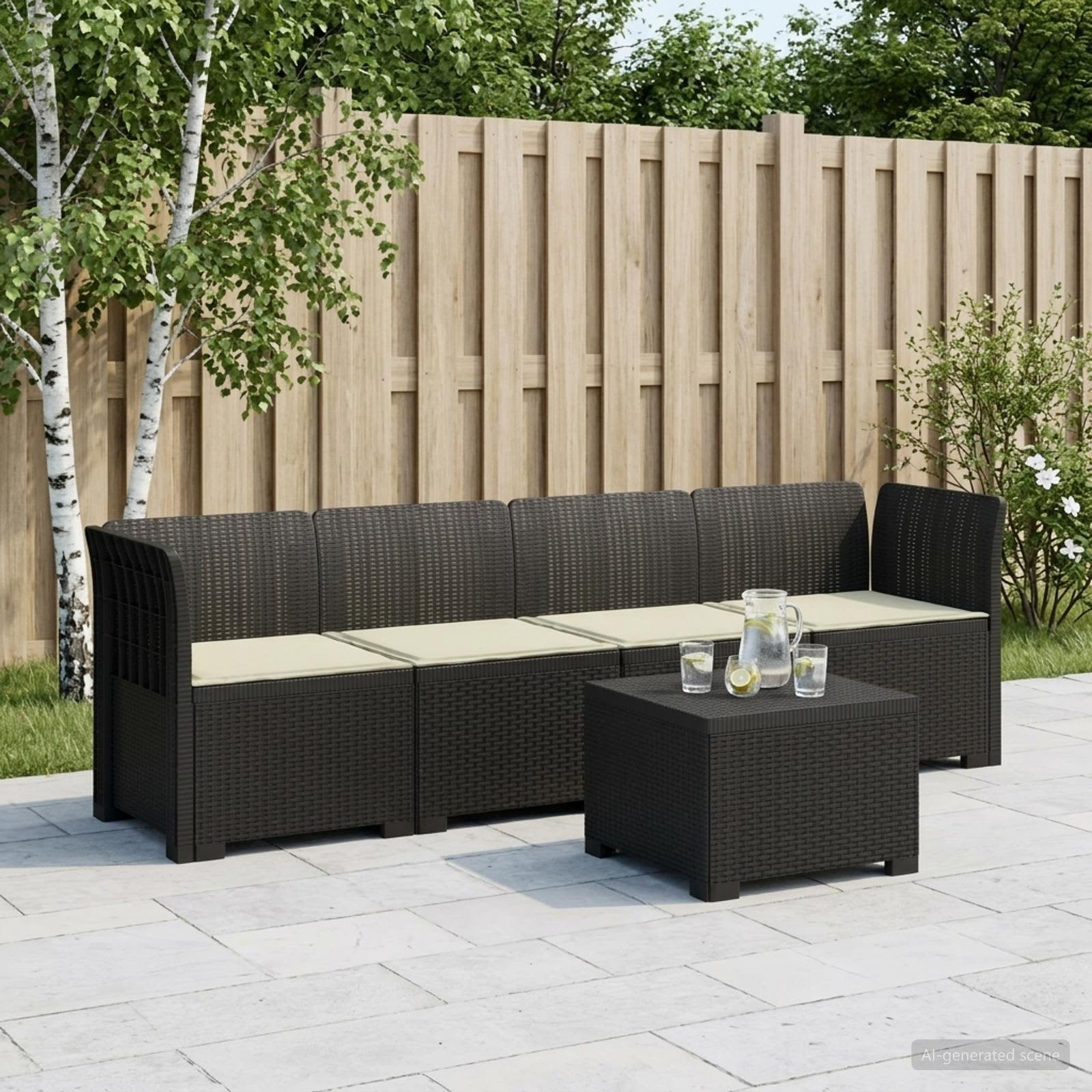 vidaXL 4-Sitzer Gartensofa mit Kissen Rattan Look PP Anthrazit