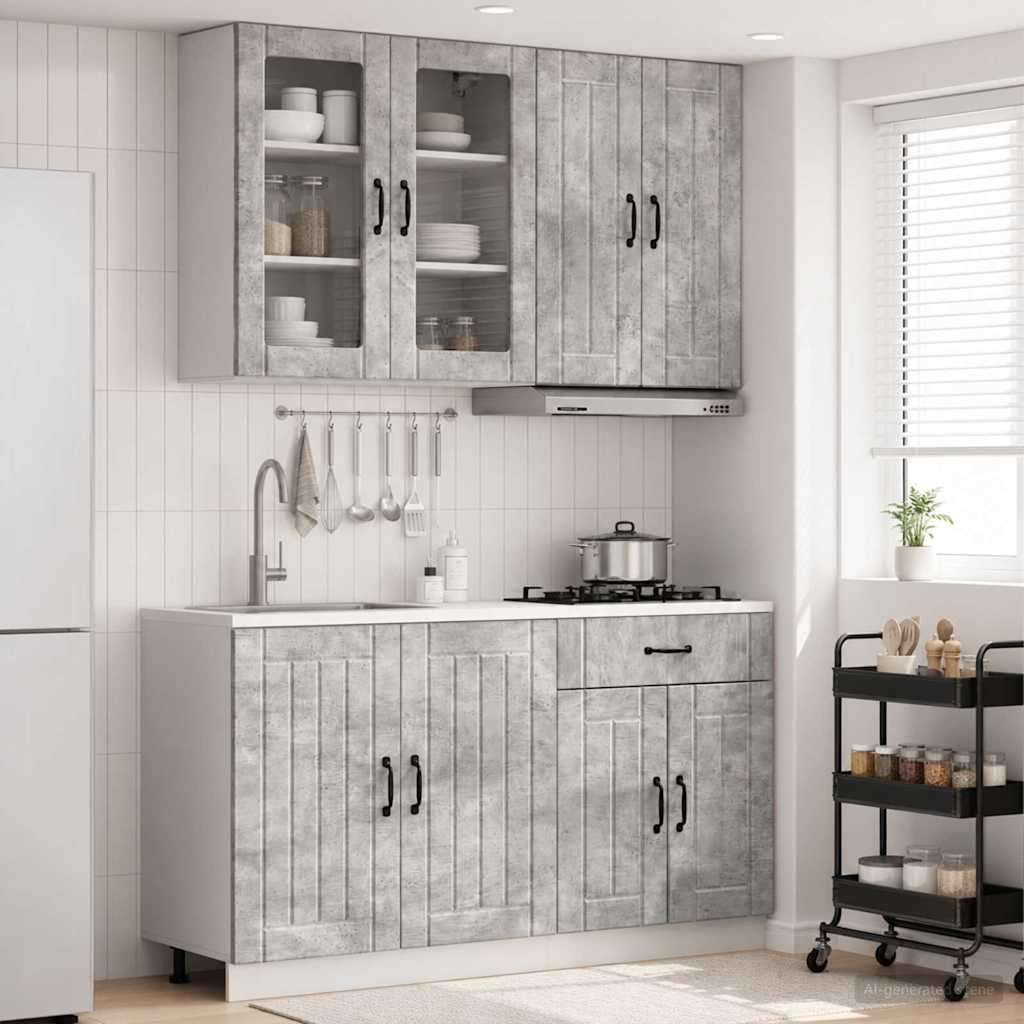 vidaXL Kücheneinheit LUCCA 4 pcs Betongrau Holzwerkstoff