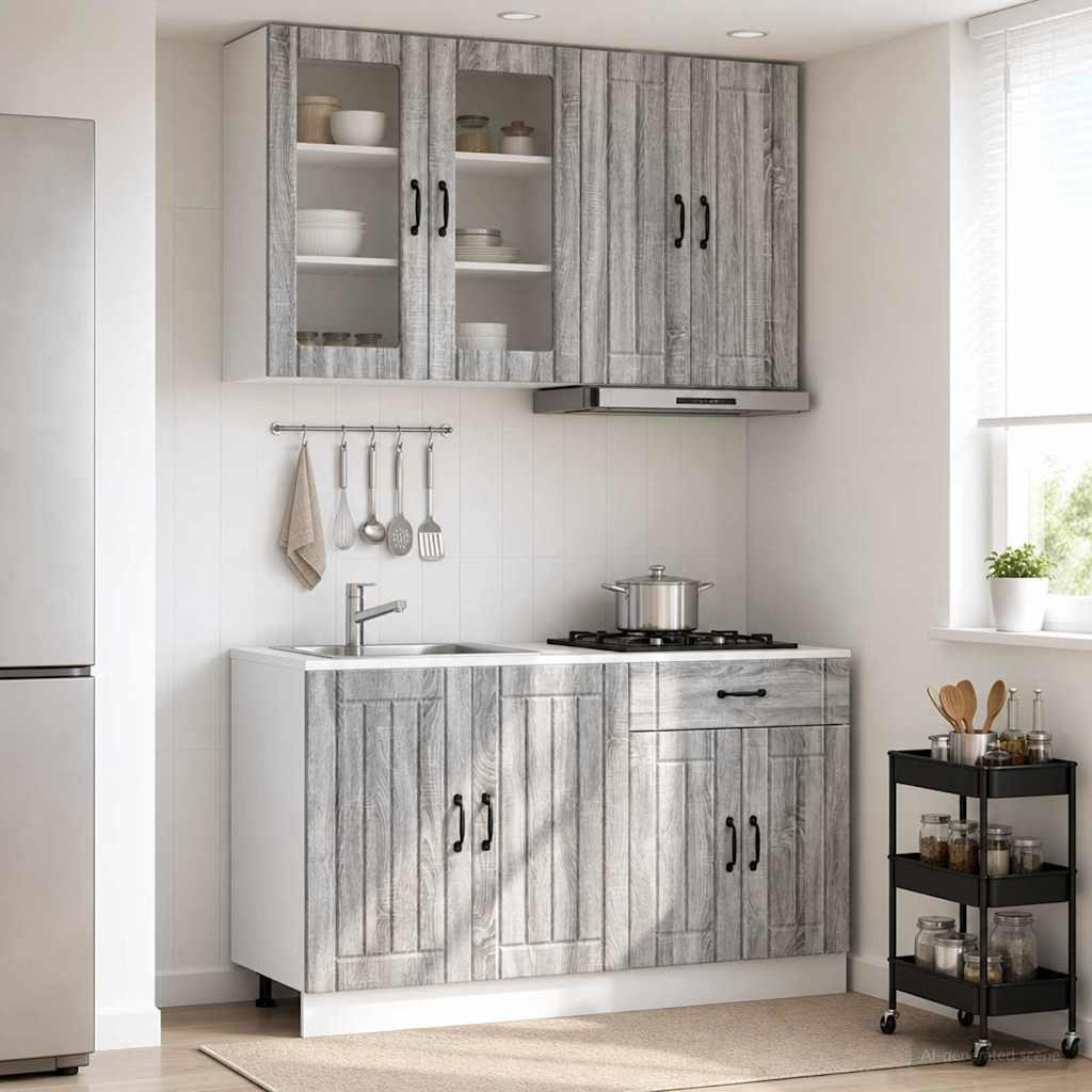 vidaXL Kücheneinheit LUCCA 4 pcs Grau Sonoma Holzwerkstoff