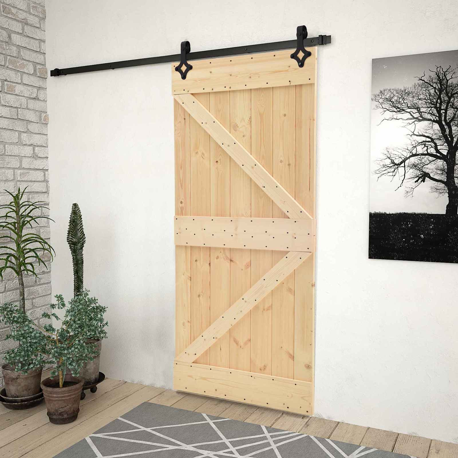 vidaXL Schiebetür 80 x 210 cm Massives Kiefernholz
