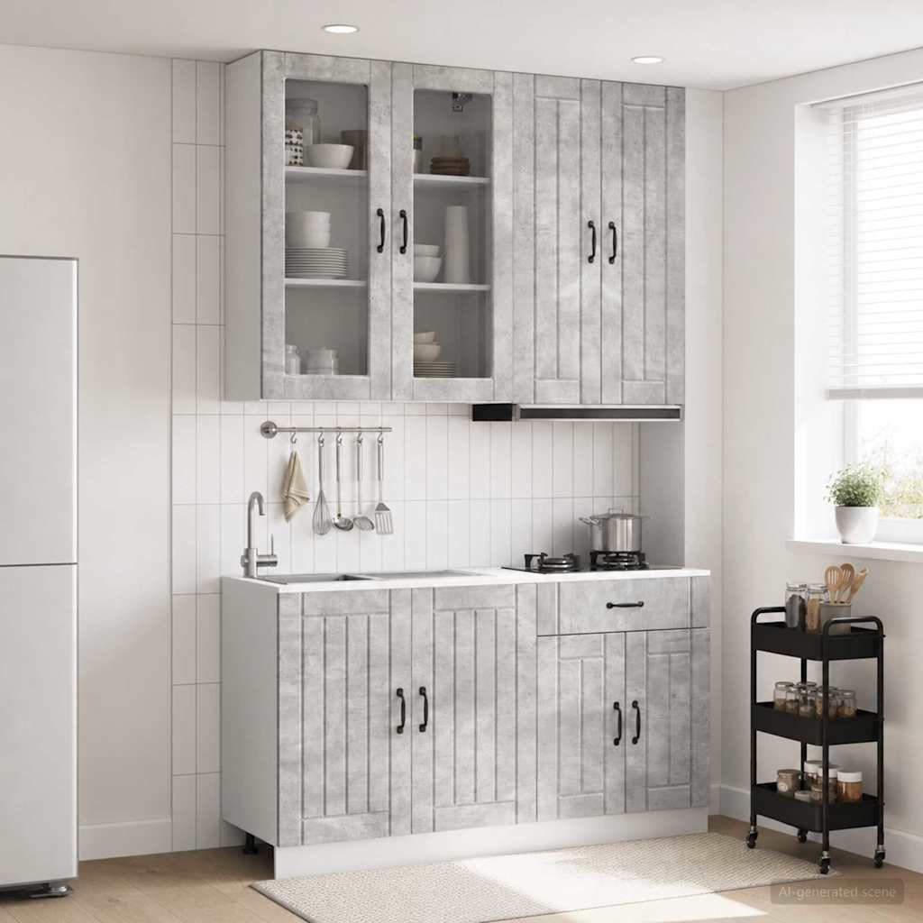 vidaXL Kücheneinheit LUCCA 4 pcs Betongrau Holzwerkstoff