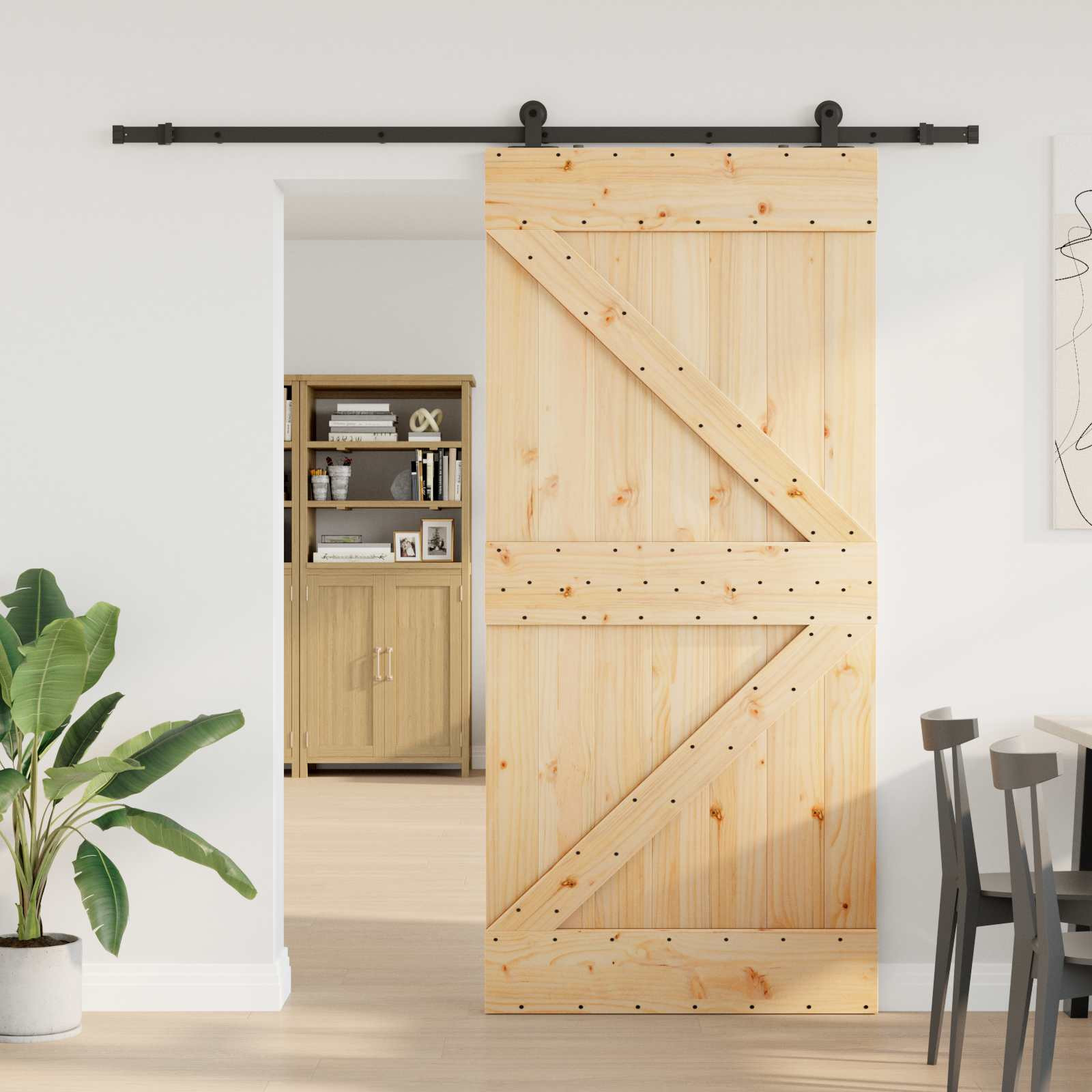 vidaXL Schiebetür NARVIK Natürlich und Schwarz 90 x 210 cm (213,5 cm)