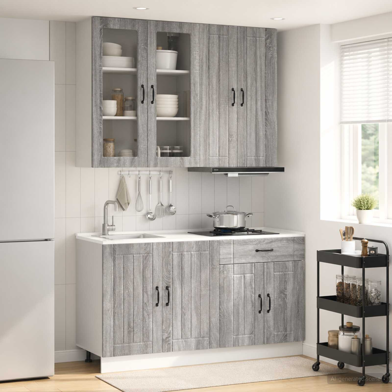vidaXL Kücheneinheit LUCCA 4 pcs Grau Sonoma Holzwerkstoff