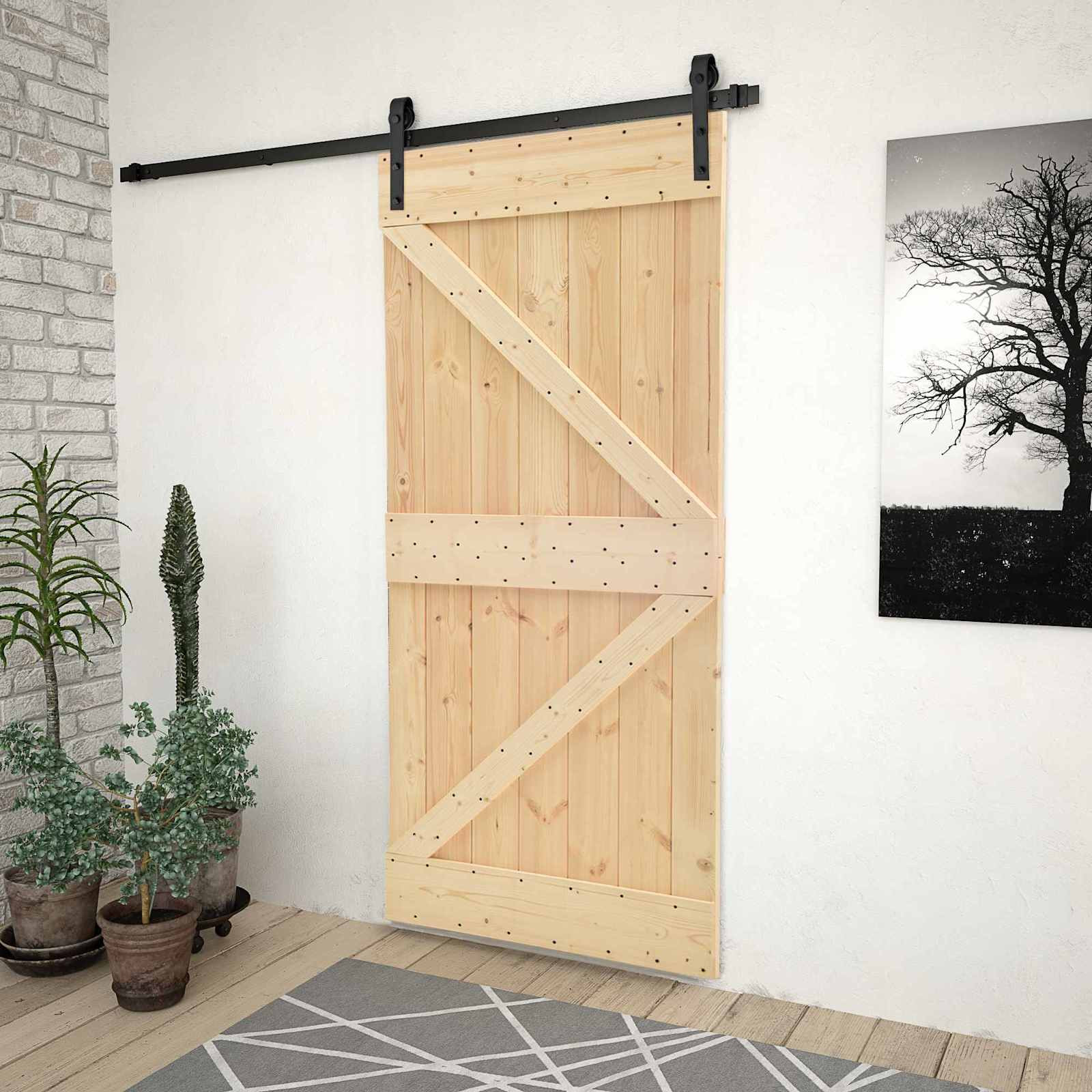 vidaXL Schiebetür 80 x 210 cm Massives Kiefernholz