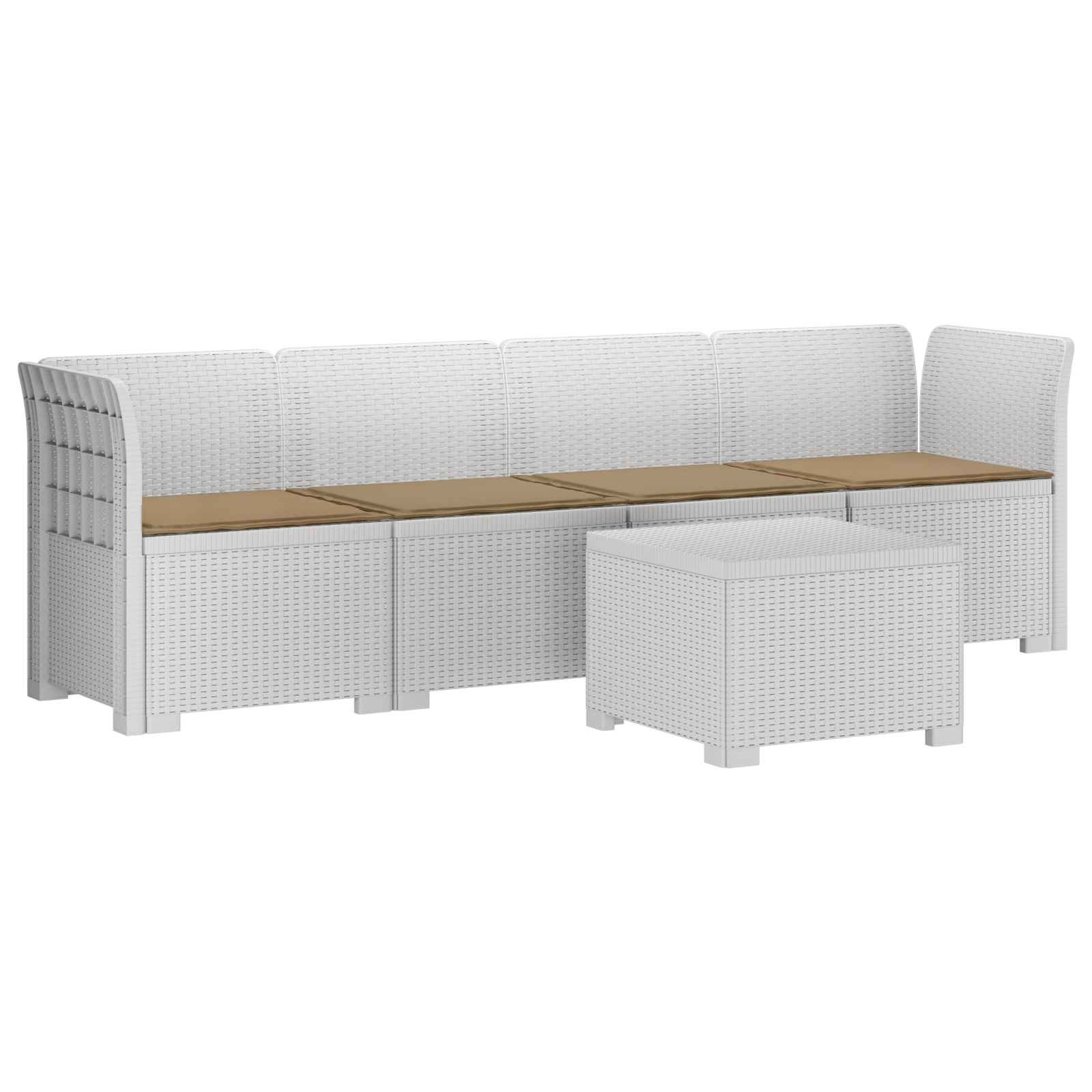 vidaXL 4-Sitzer Gartensofa mit Kissen Rattan Look PP Weiß