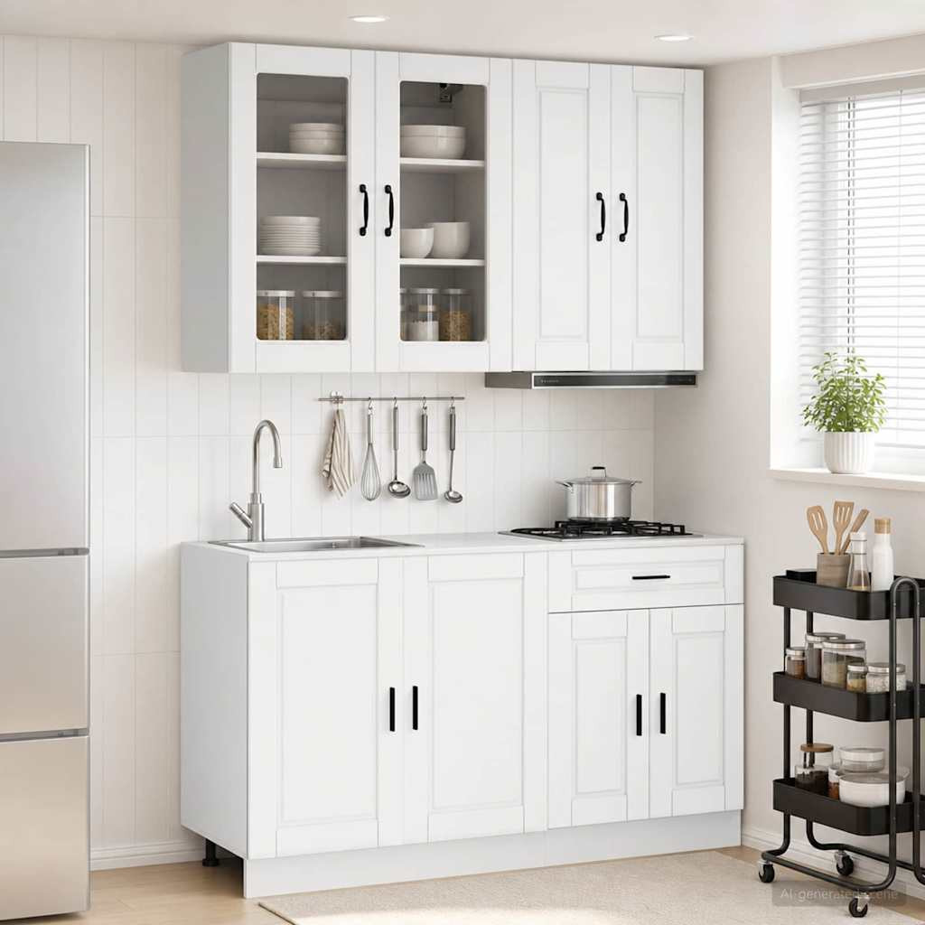 vidaXL Kücheneinheit PORTO 4 pcs Weiß Holzwerkstoff