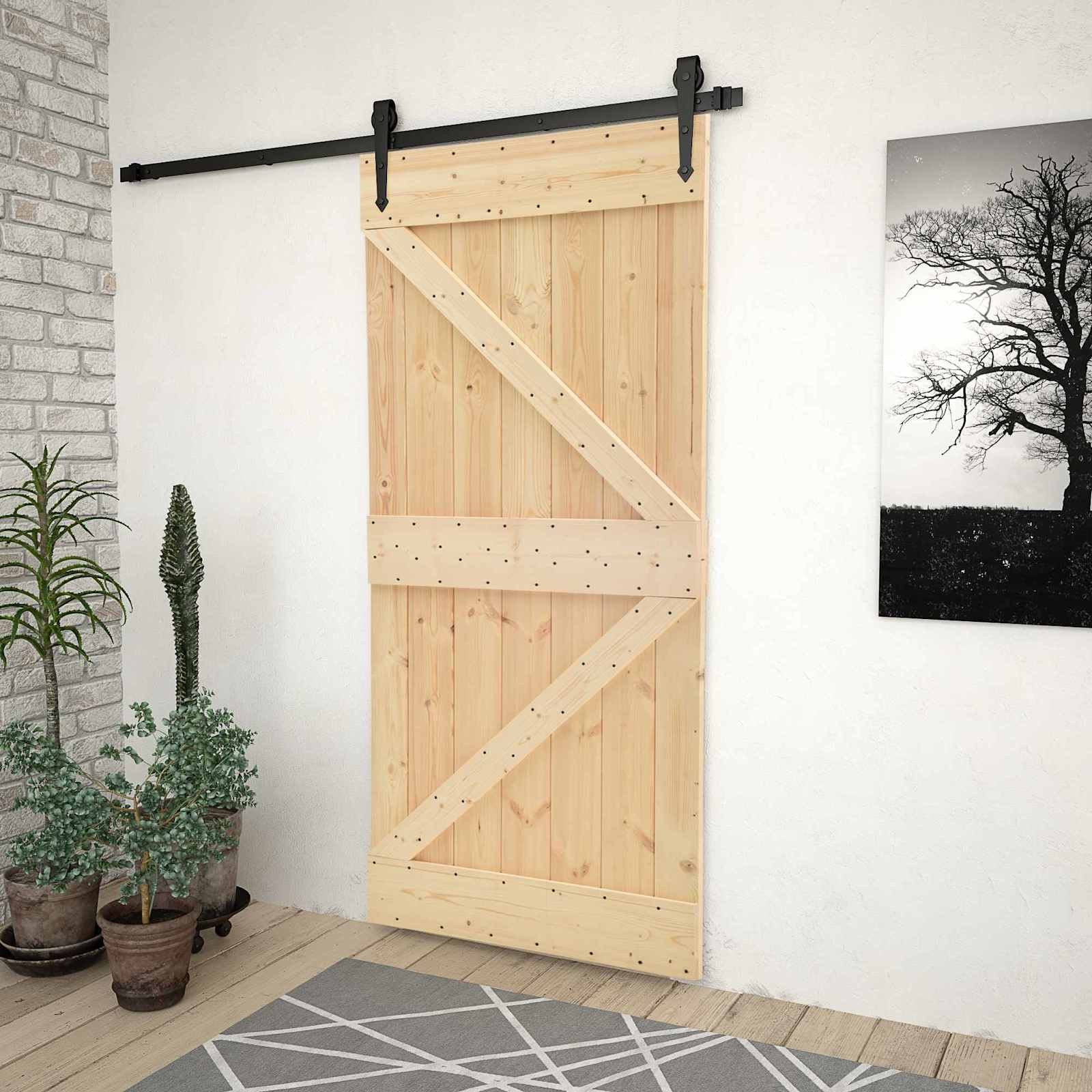 vidaXL Schiebetür Natürlich und Schwarz 90 x 210 cm