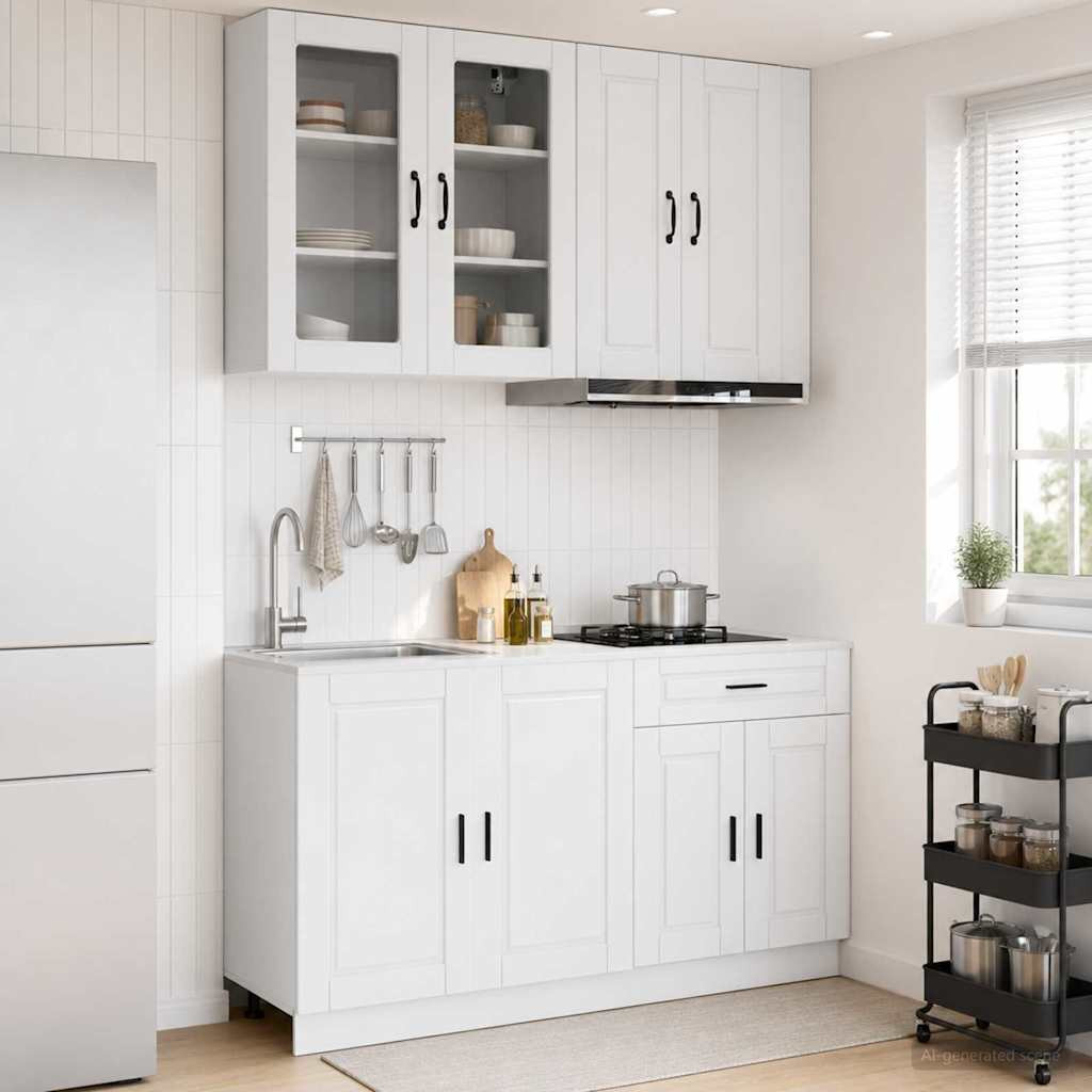 vidaXL Kücheneinheit PORTO 4 pcs Hochglanz Weiß Holzwerkstoff
