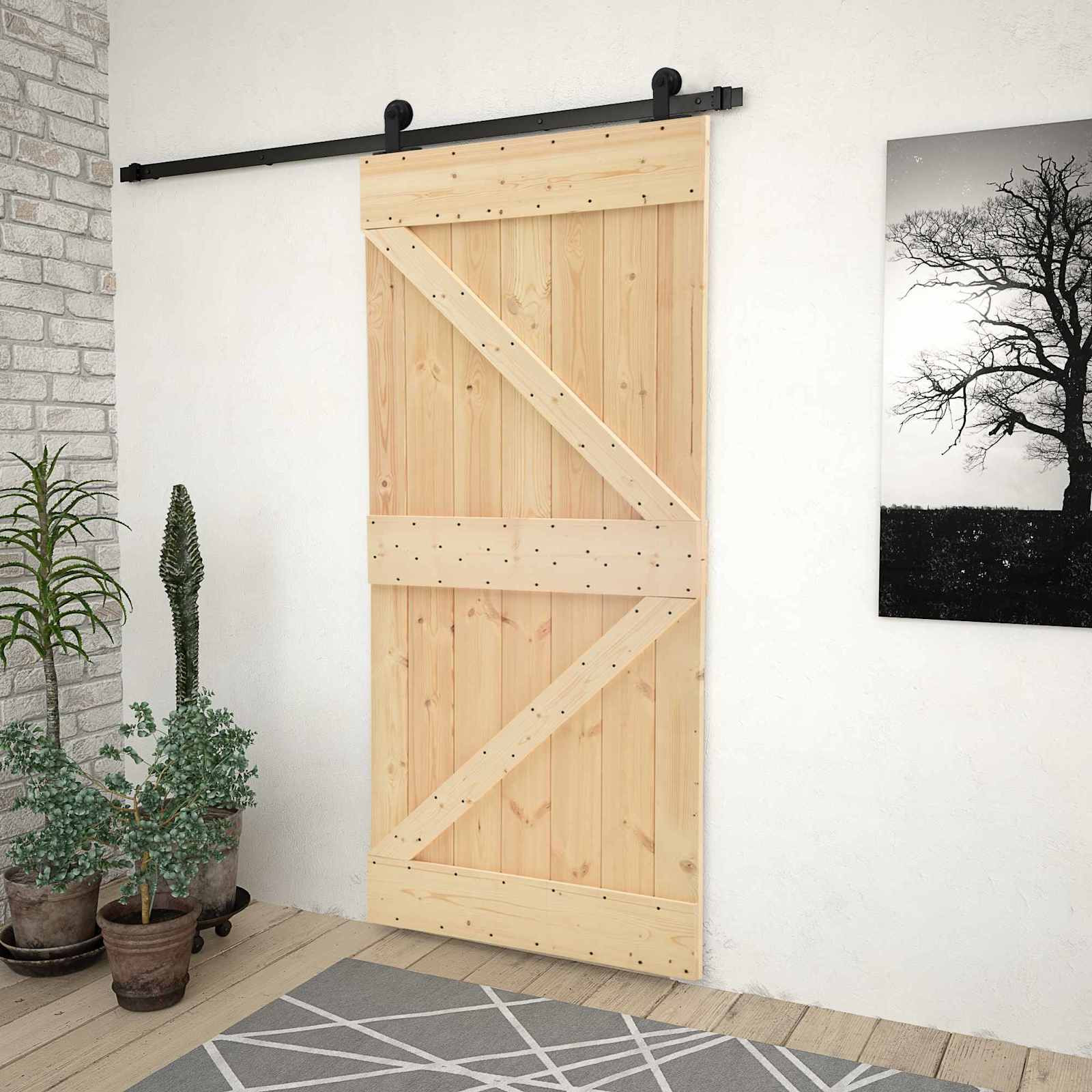 vidaXL Schiebetür Natürlich und Schwarz 90 x 210 cm