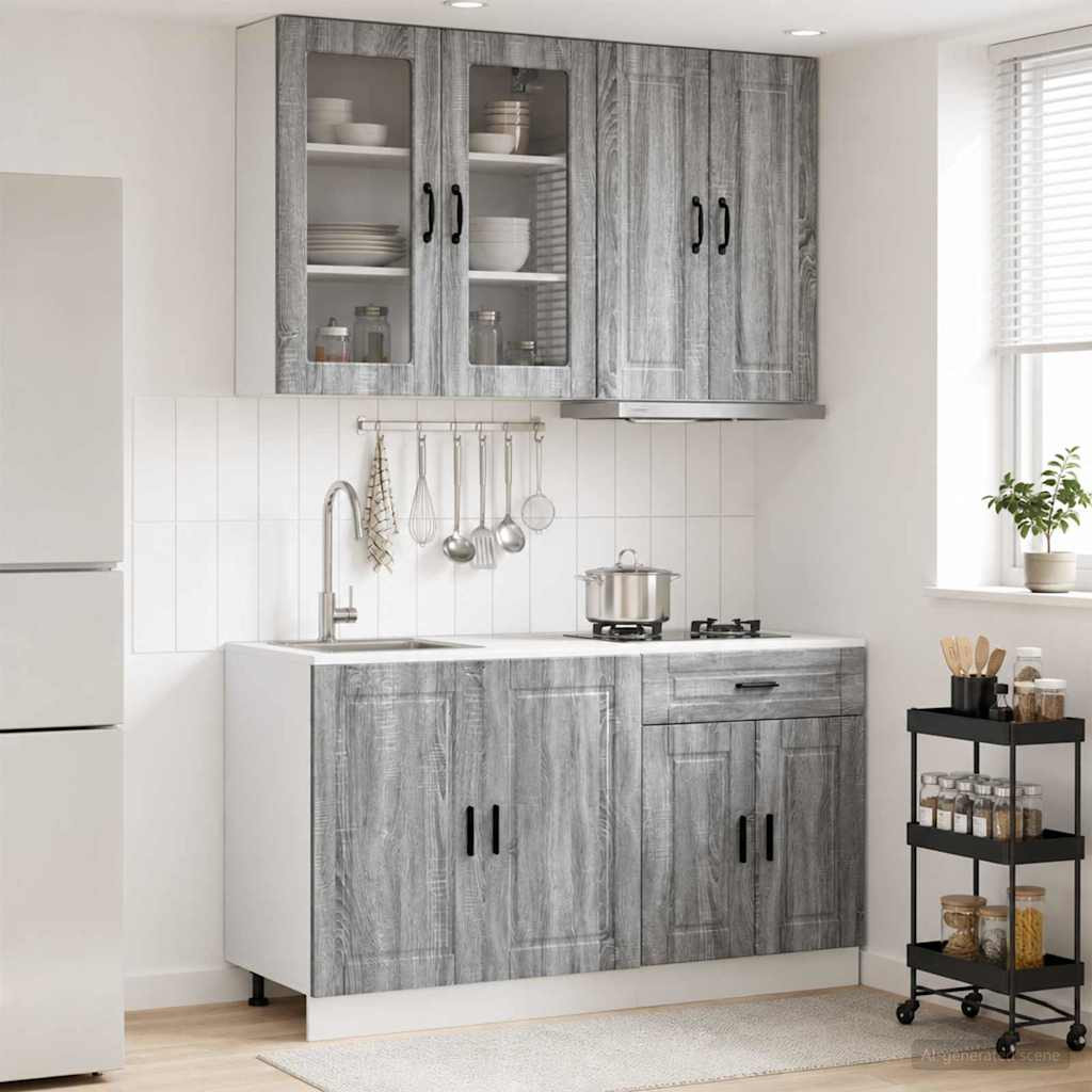 vidaXL Kücheneinheit PORTO 4 pcs Grau Sonoma Holzwerkstoff