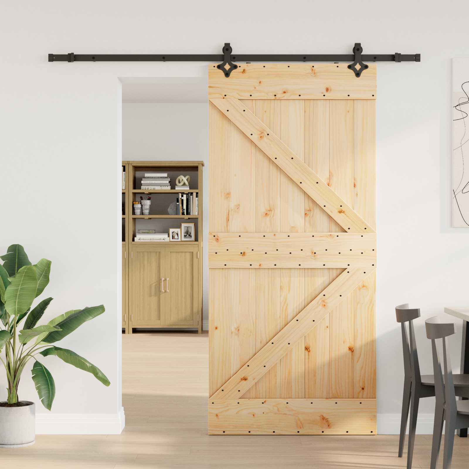 vidaXL Schiebetür NARVIK Natürlich und Schwarz 90 x 210 cm (213,5 cm)