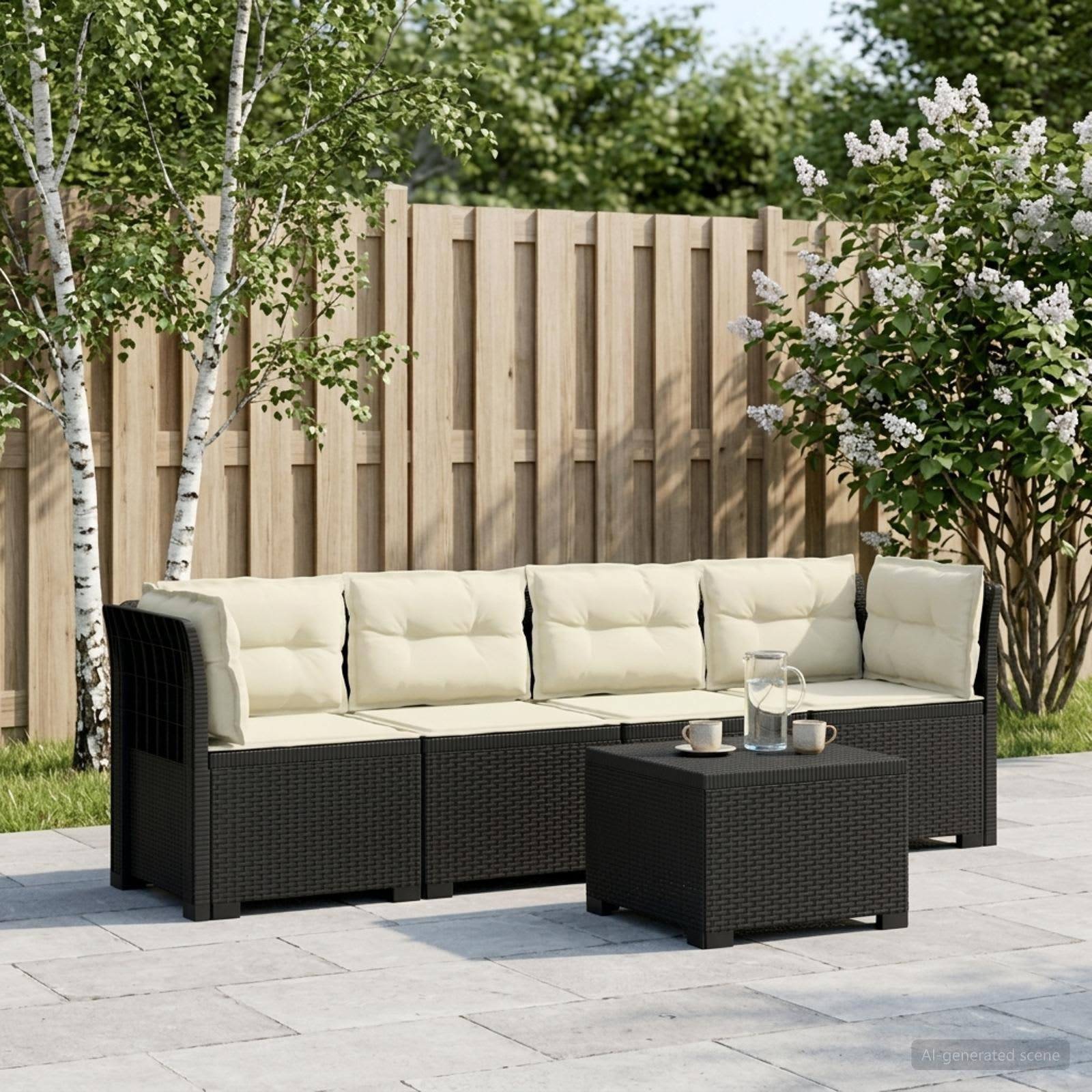 vidaXL 4-Sitzer Gartensofa mit Kissen Rattan Look PP Anthrazit