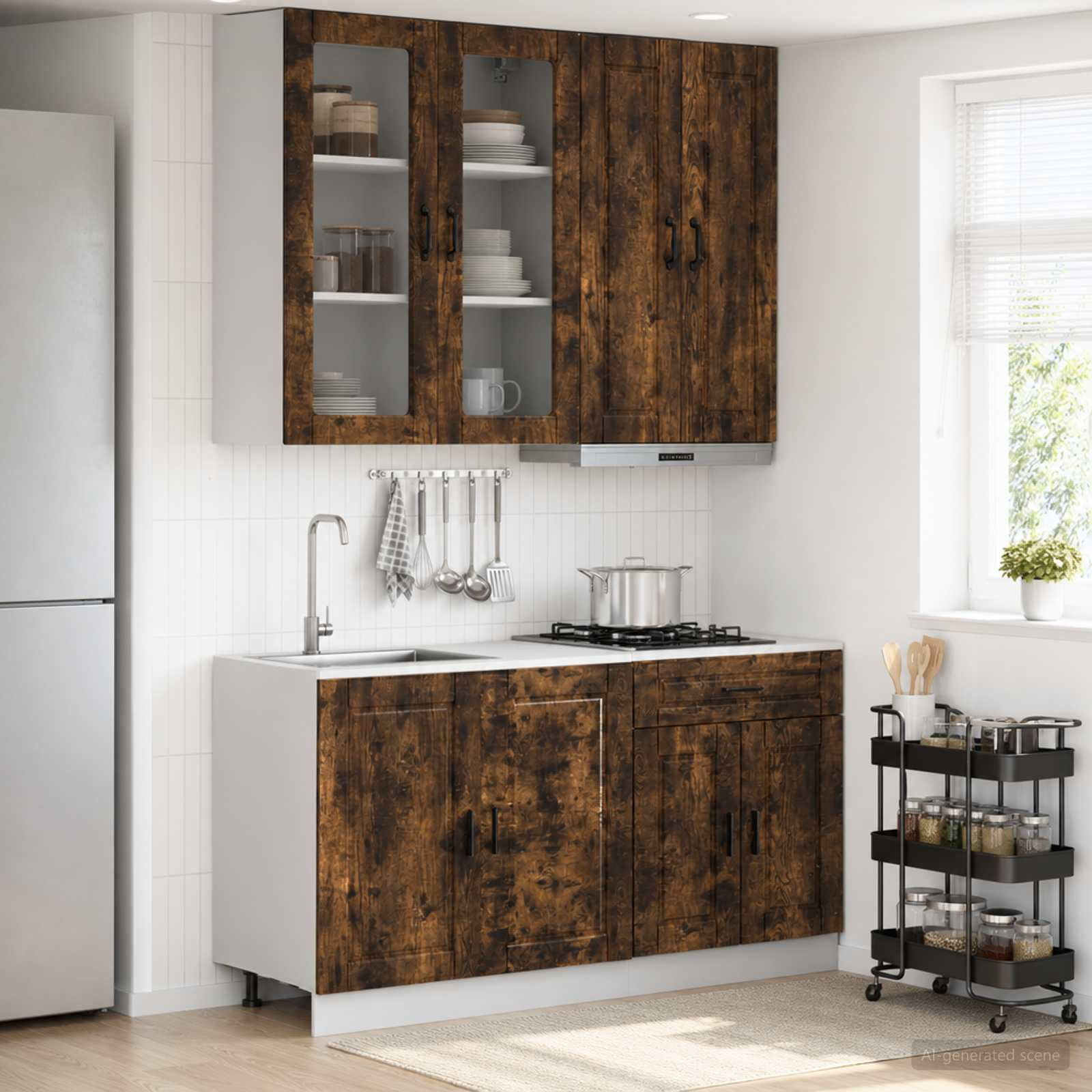 vidaXL Kücheneinheit PORTO 4 pcs Geräucherte Eiche Holzwerkstoff