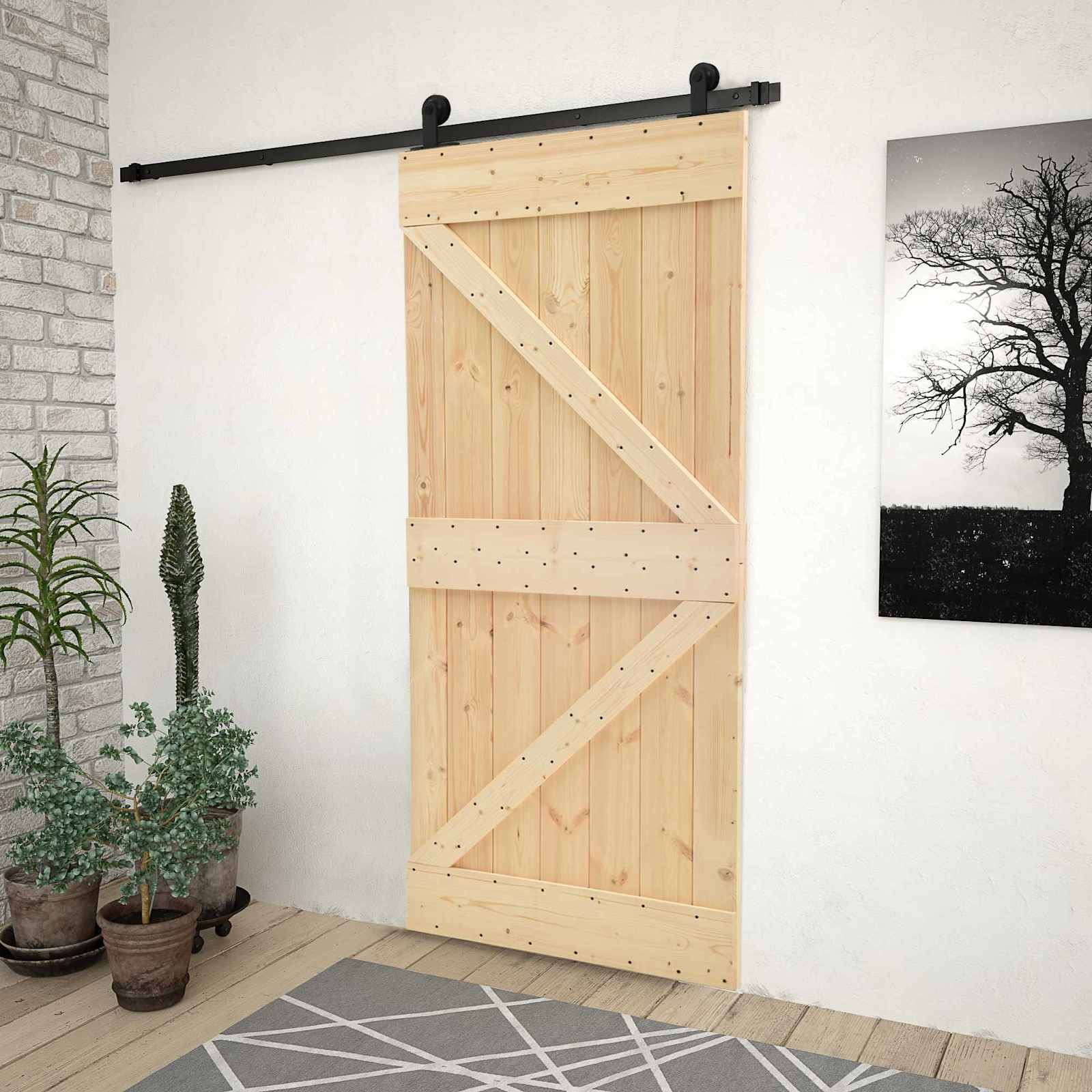 vidaXL Schiebetür Natürlich und Schwarz 100 x 210 cm