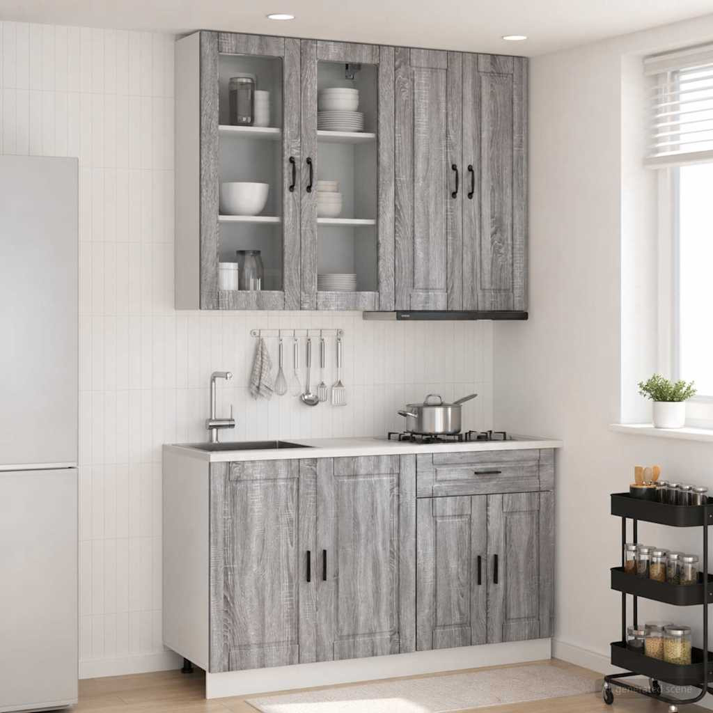 vidaXL Kücheneinheit PORTO 4 pcs Grau Sonoma Holzwerkstoff