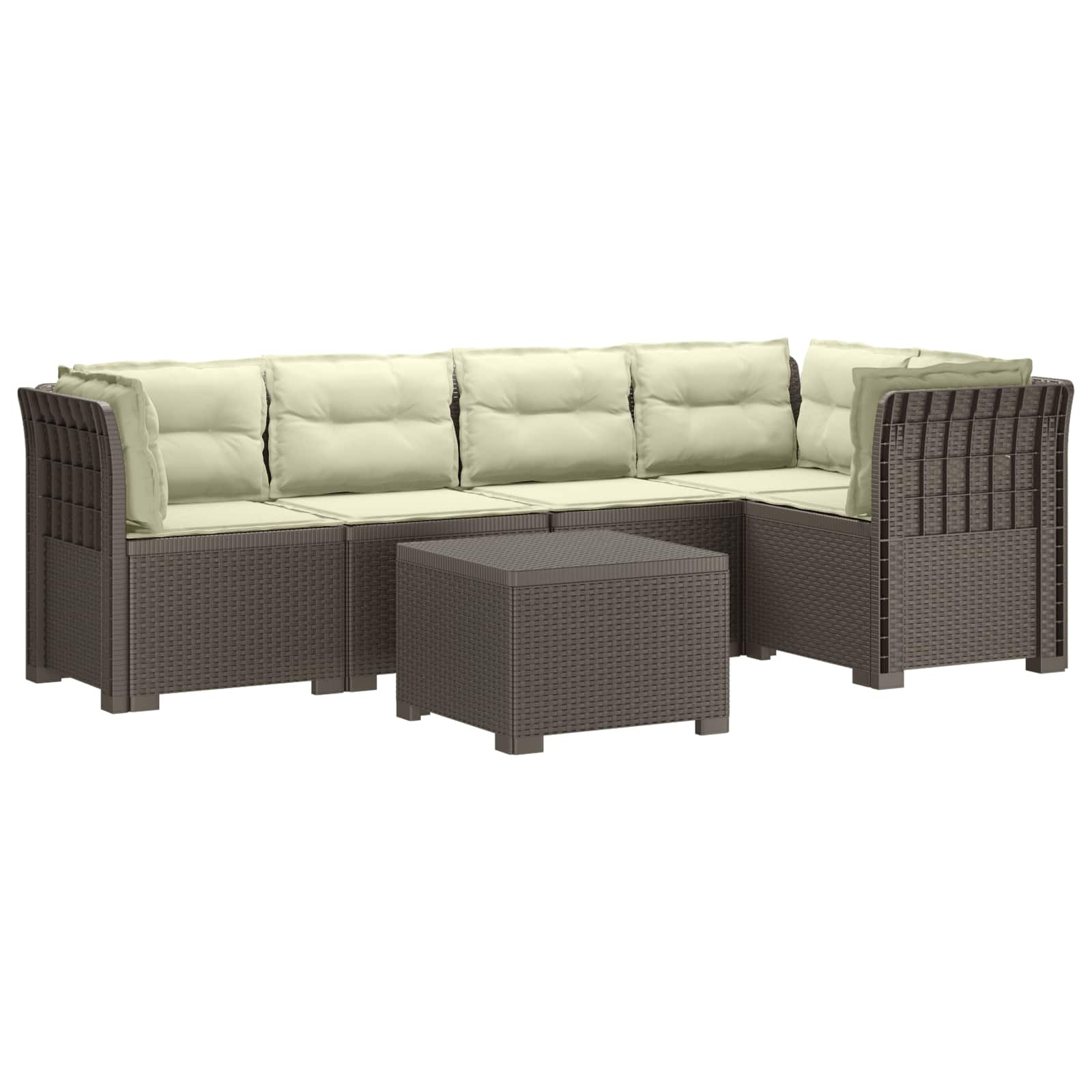 vidaXL 5-Sitzer Gartensofa mit Kissen Rattan-Look PP Hellgrau