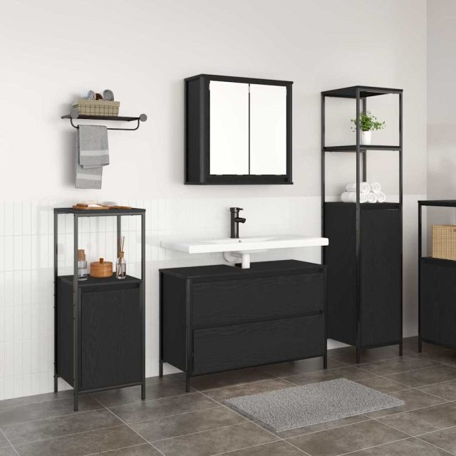 vidaXL Badezimmermöbel-Set 3 pcs Schwarz Eichen-Optik Holzwerkstoff
