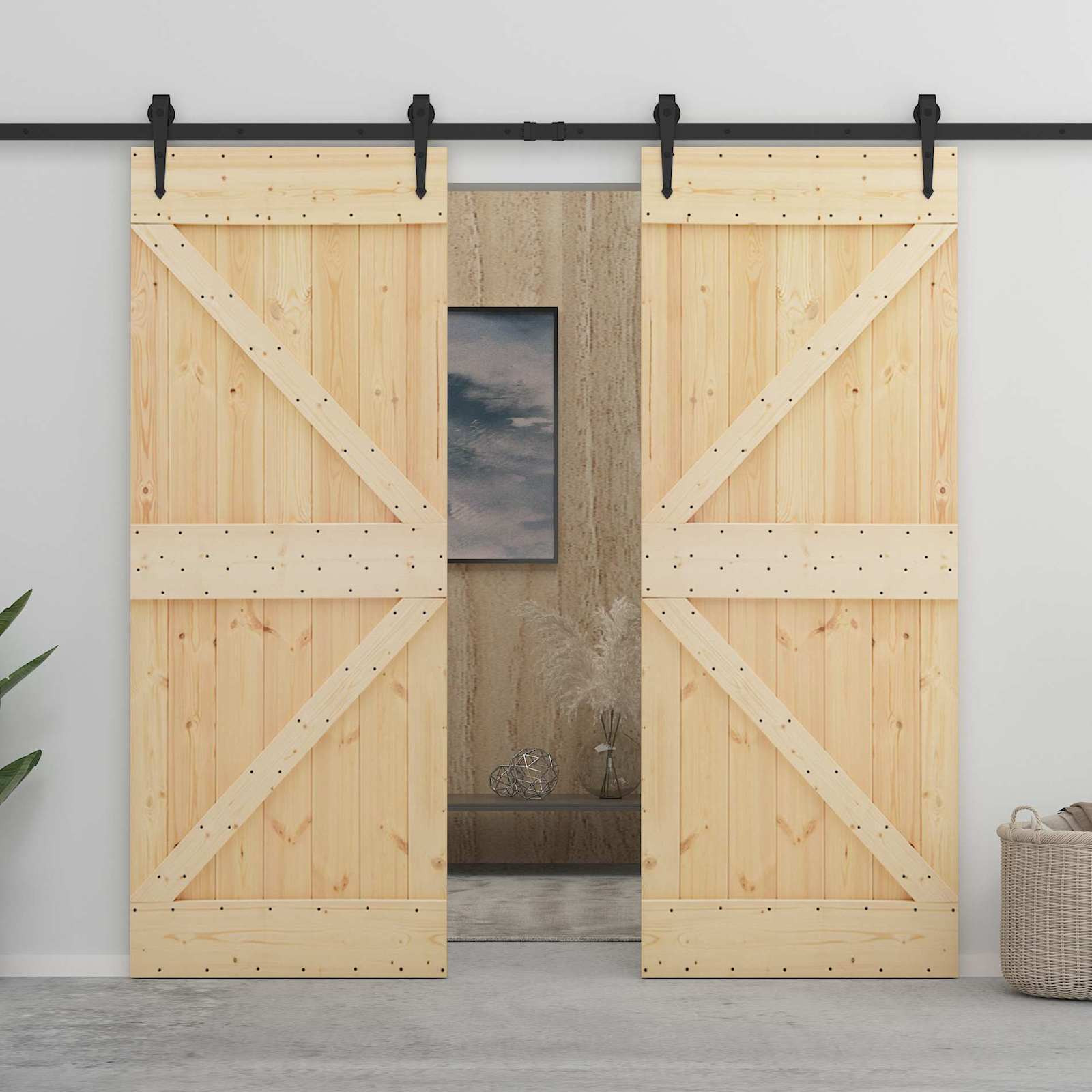 vidaXL Schiebetür 2 pcs 90 x 210 cm Massives Kiefernholz
