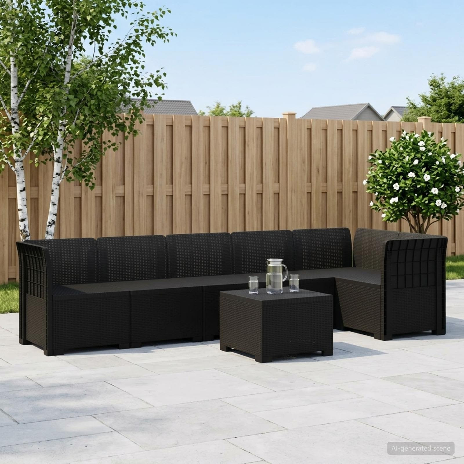 vidaXL 6-Sitzer Garten Sofa Rattan Look PP Anthrazit