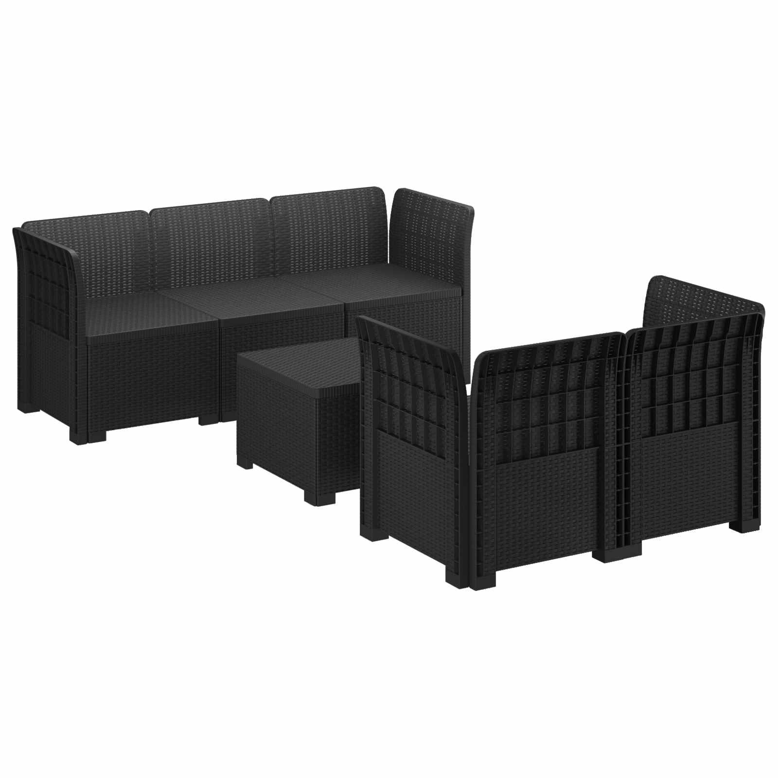 vidaXL 5-Sitzer Gartensofa Rattan-Look PP Anthrazit