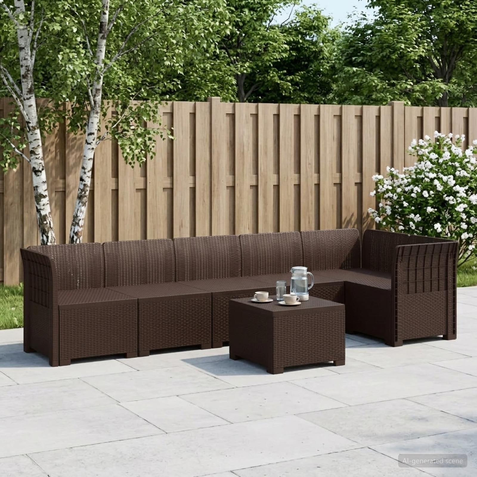vidaXL 6-Sitzer Garten Sofa Rattan Look PP Braun