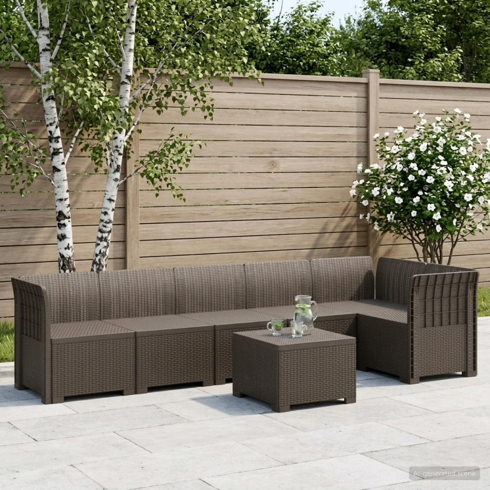 vidaXL 6-Sitzer Garten Sofa Rattan Look PP Hellgrau