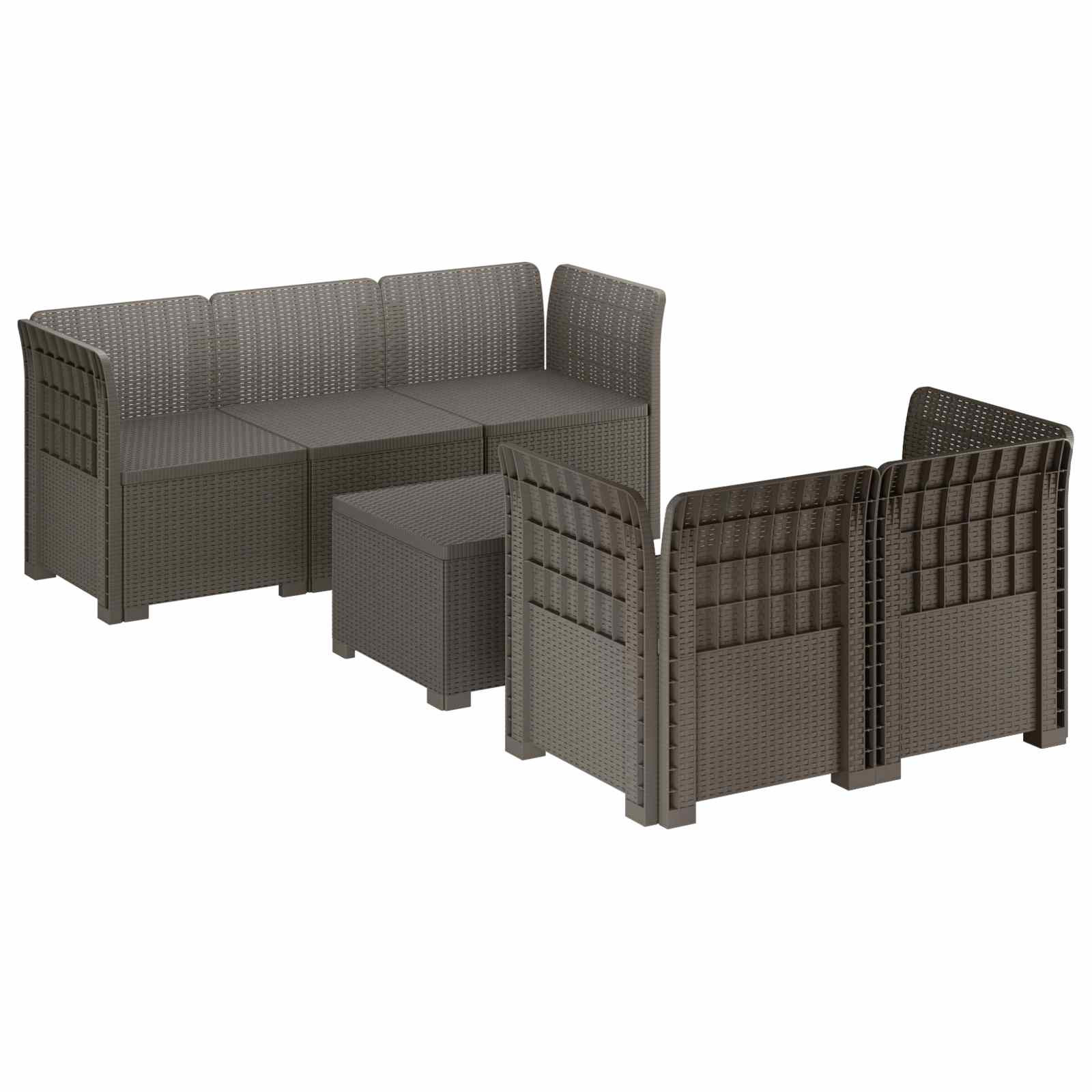 vidaXL 5-Sitzer Gartensofa Rattan-Look PP Hellgrau