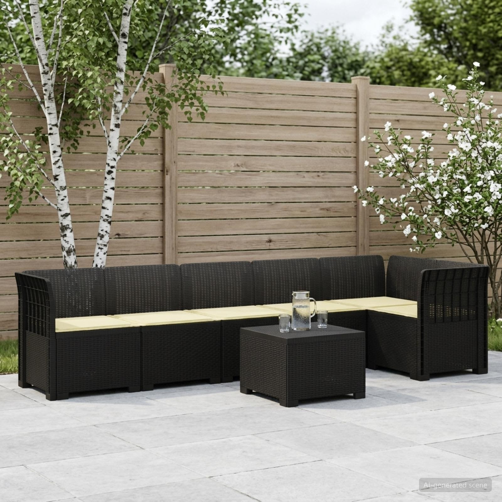 vidaXL 6-Sitzer Garten Sofa mit Kissen Rattan Look PP Anthrazit