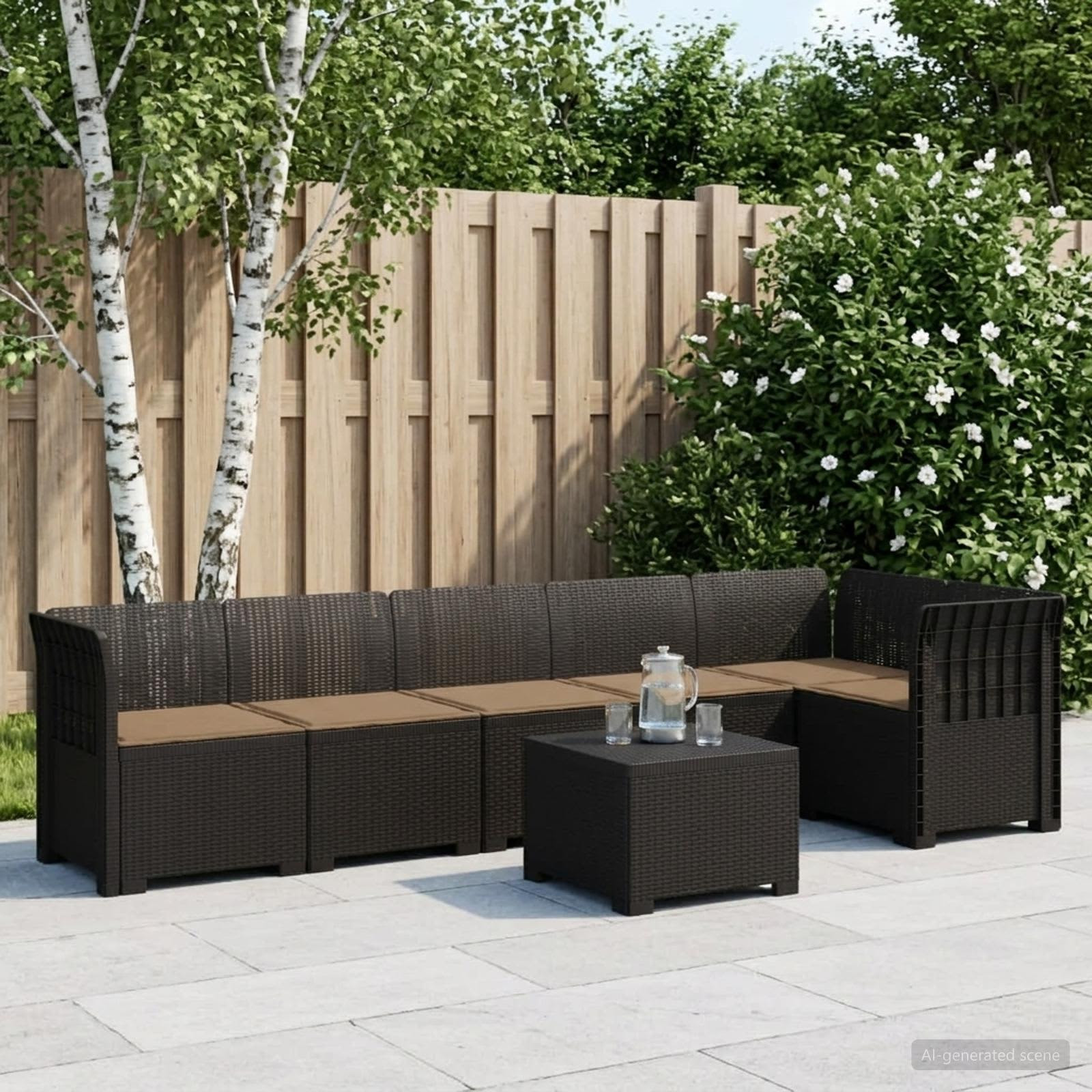 vidaXL 6-Sitzer Garten Sofa mit Kissen Rattan Look PP Anthrazit