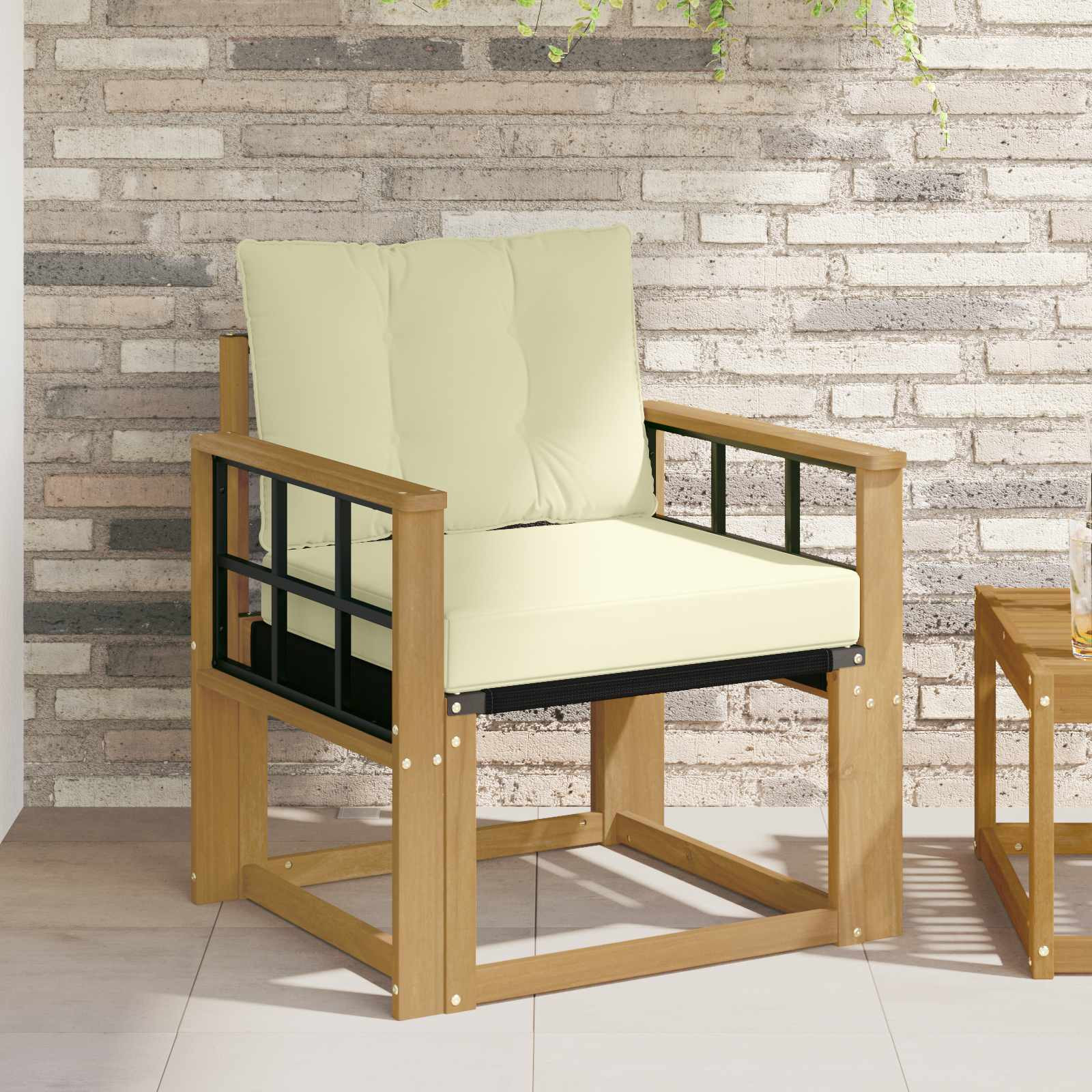 vidaXL Outdoor-Sofa Massives Akazienholz und Textilene Weiß