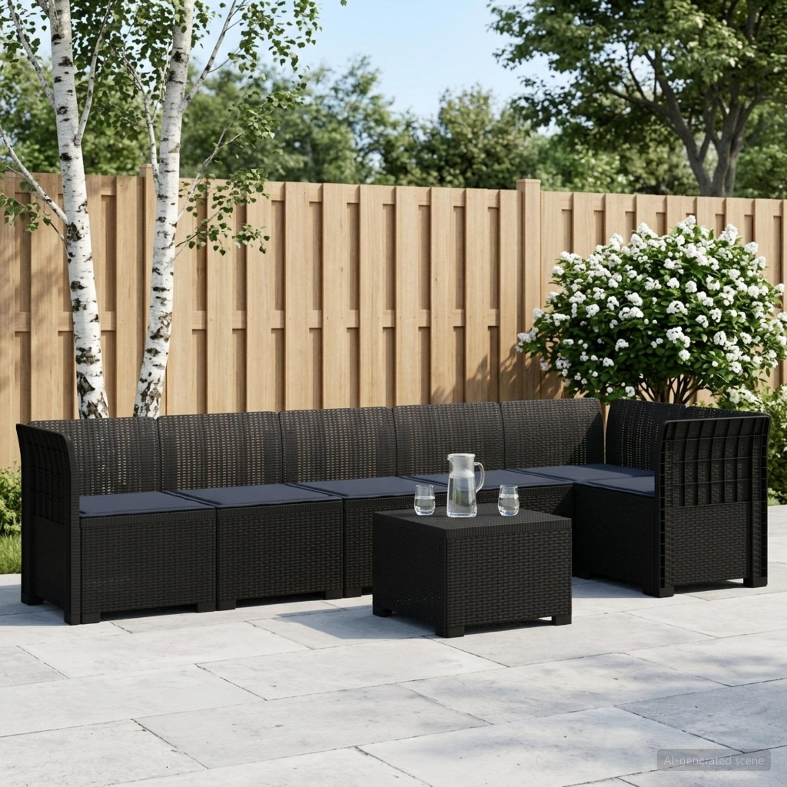 vidaXL 6-Sitzer Garten Sofa mit Kissen Rattan Look PP Anthrazit