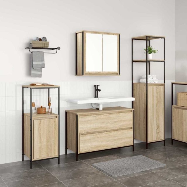 vidaXL Badezimmermöbel-Set mit Regal 3 pcs Sonoma-Eiche Holzwerkstoff