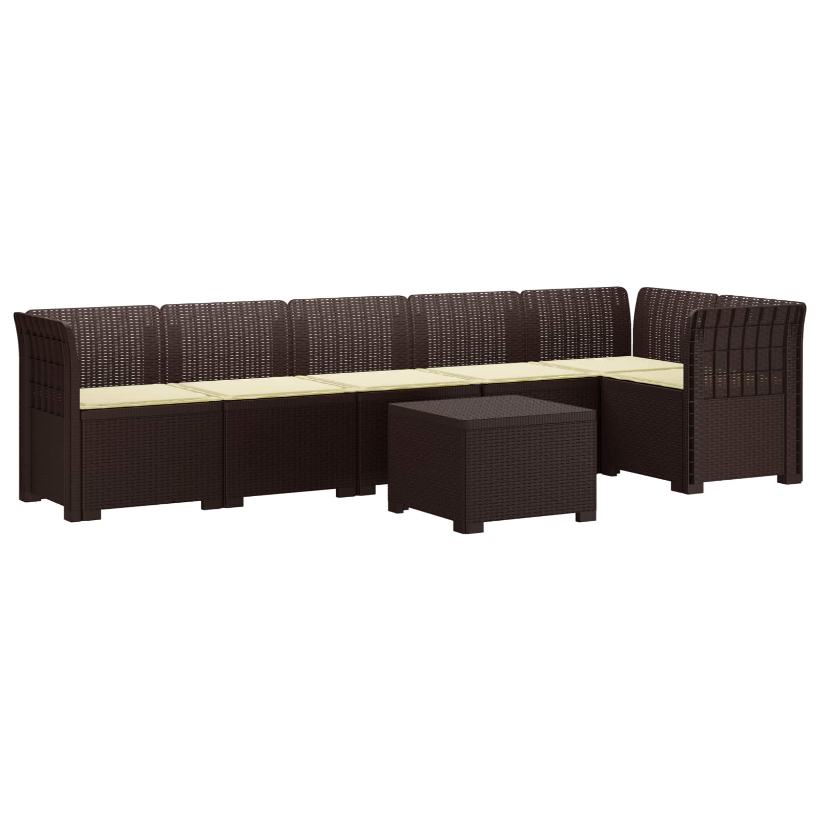vidaXL 6-Sitzer Garten Sofa mit Kissen Rattan Look PP Braun