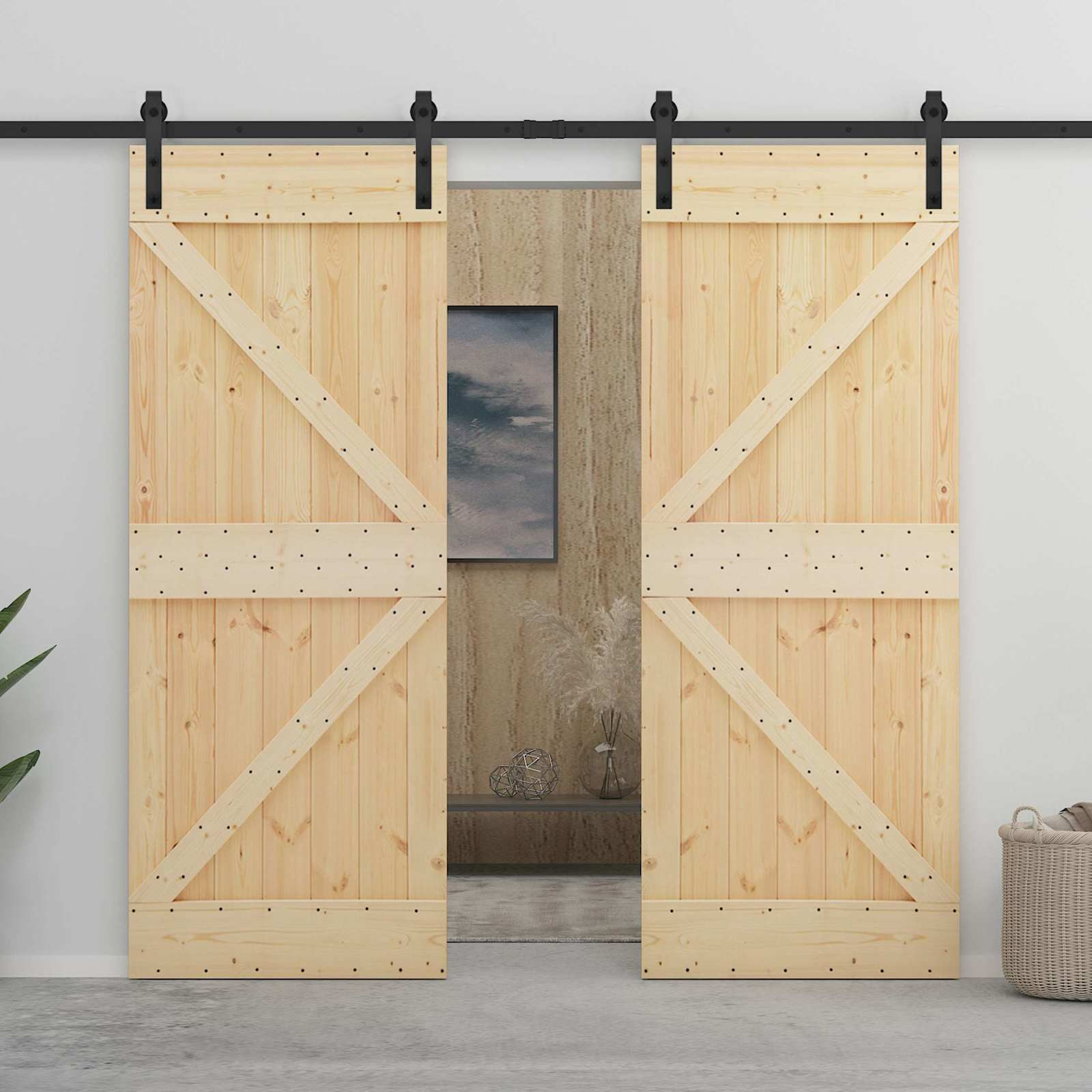 vidaXL Schiebetür 2 pcs 100 x 210 cm Massives Kiefernholz