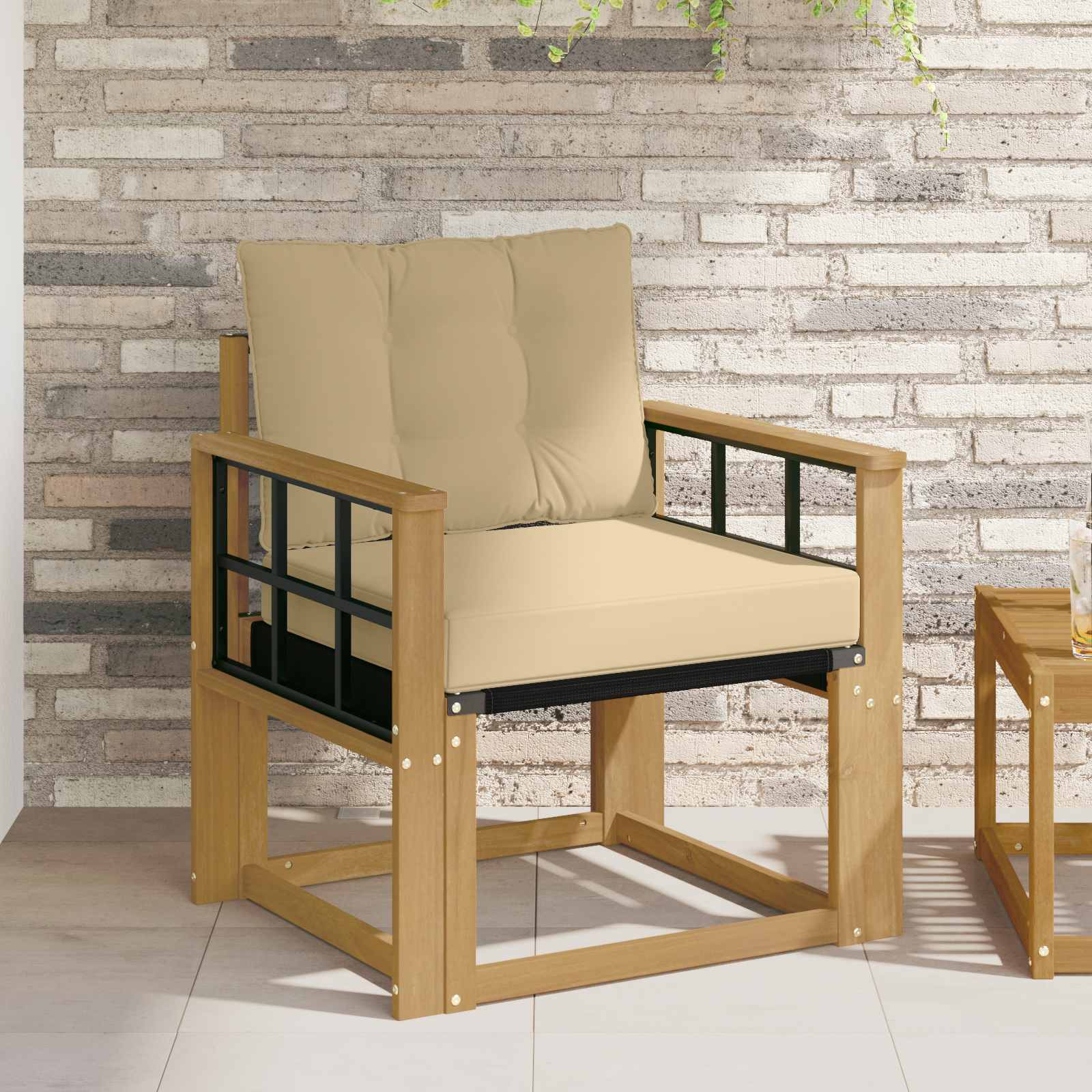 vidaXL Outdoor-Sofa Massives Akazienholz und Textilene Weiß