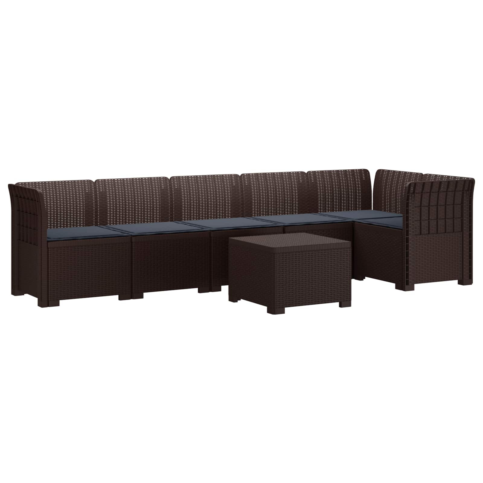 vidaXL 6-Sitzer Garten Sofa mit Kissen Rattan Look PP Braun