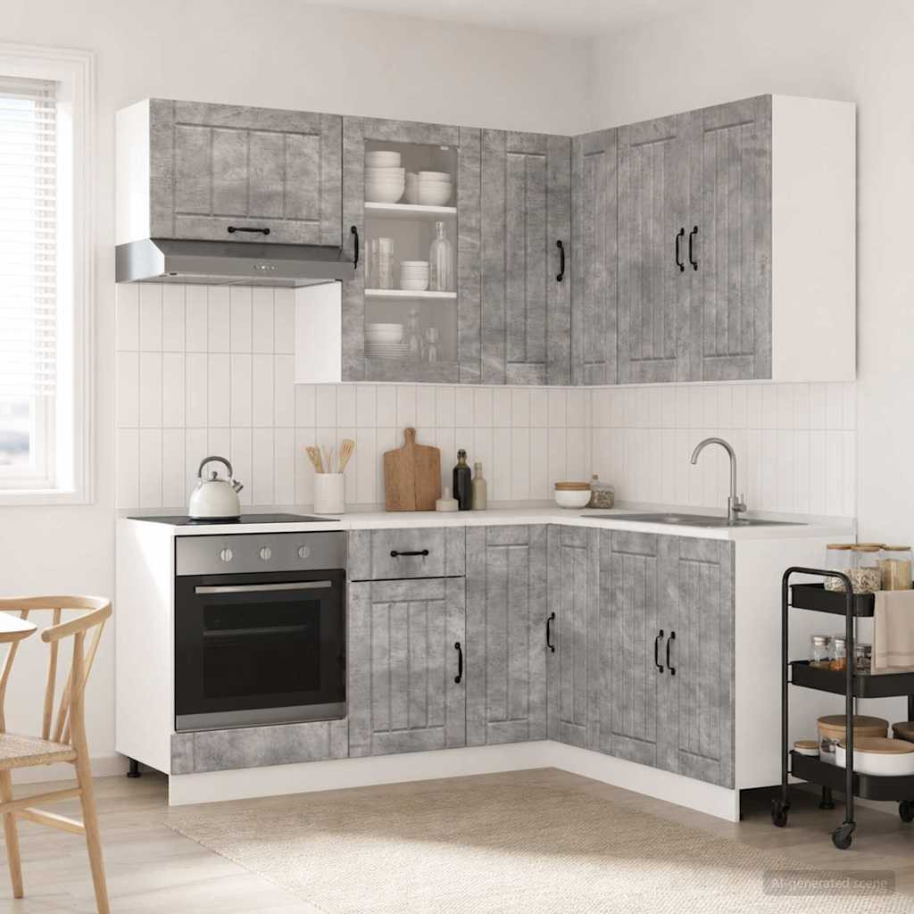 vidaXL Kücheneinheit LUCCA 8 pcs Betongrau Holzwerkstoff