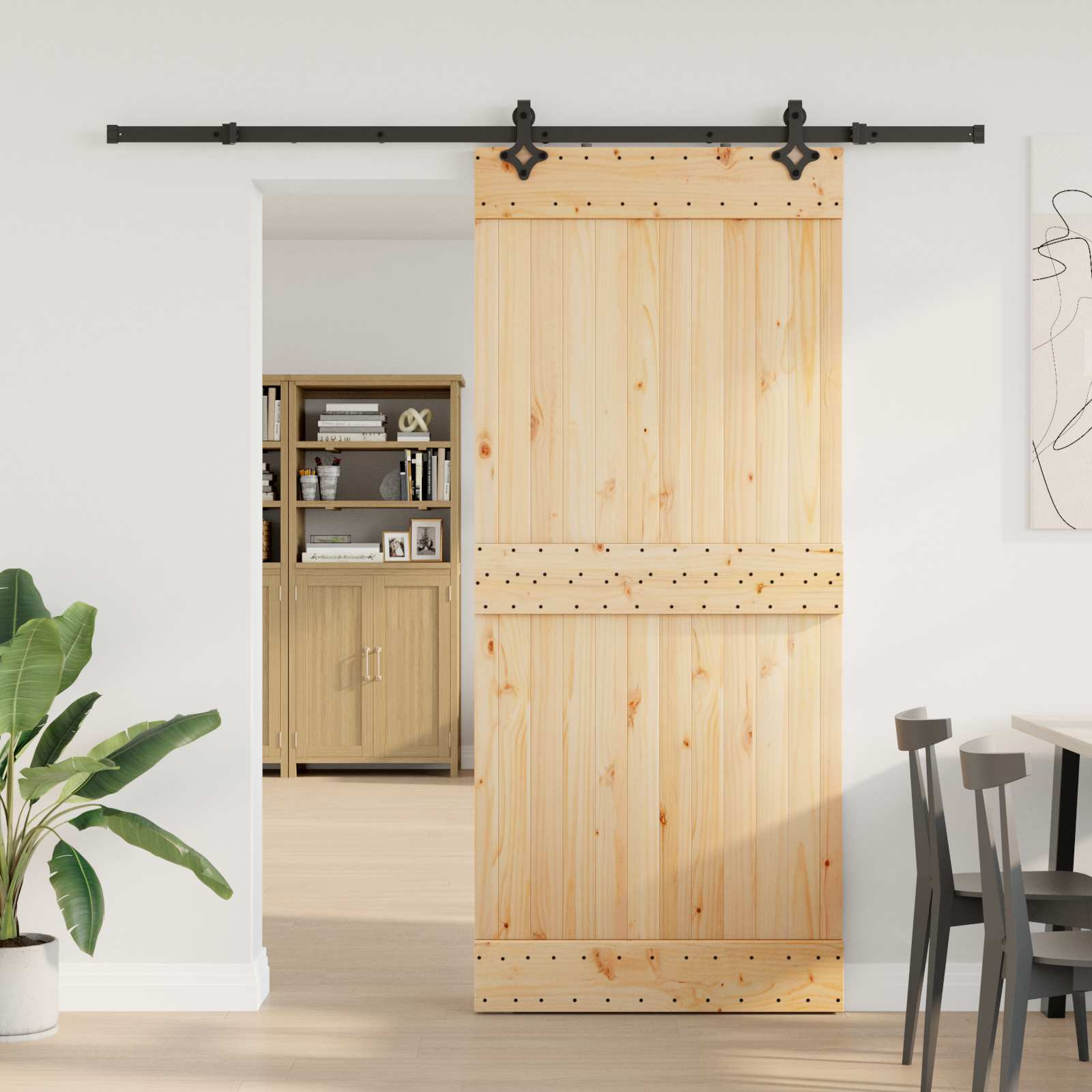 vidaXL Schiebetür NARVIK Natürlich und Schwarz 90 x 210 cm (213,5 cm)