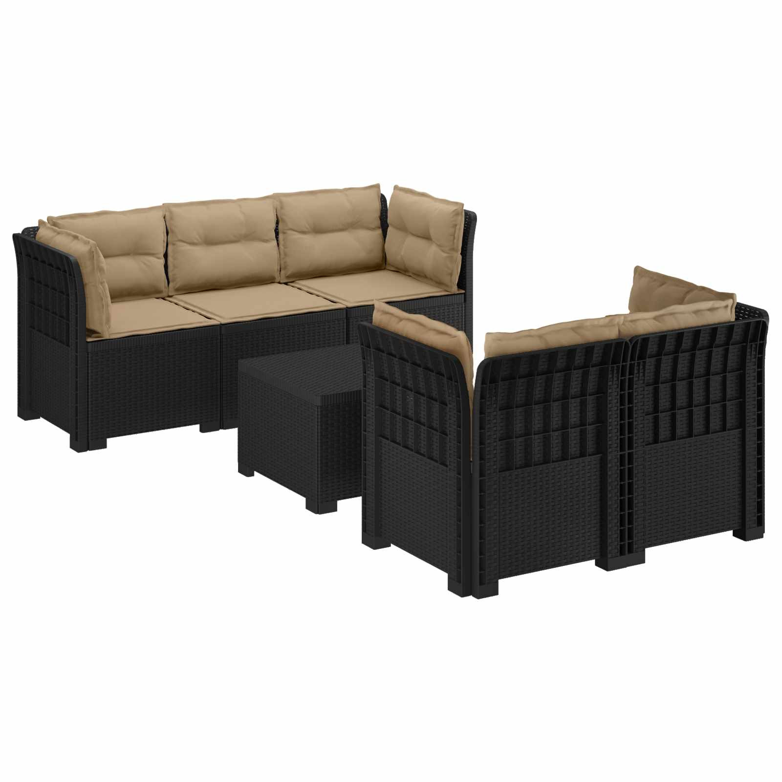 vidaXL 5-Sitzer Gartensofa mit Kissen Rattan-Look PP Anthrazit