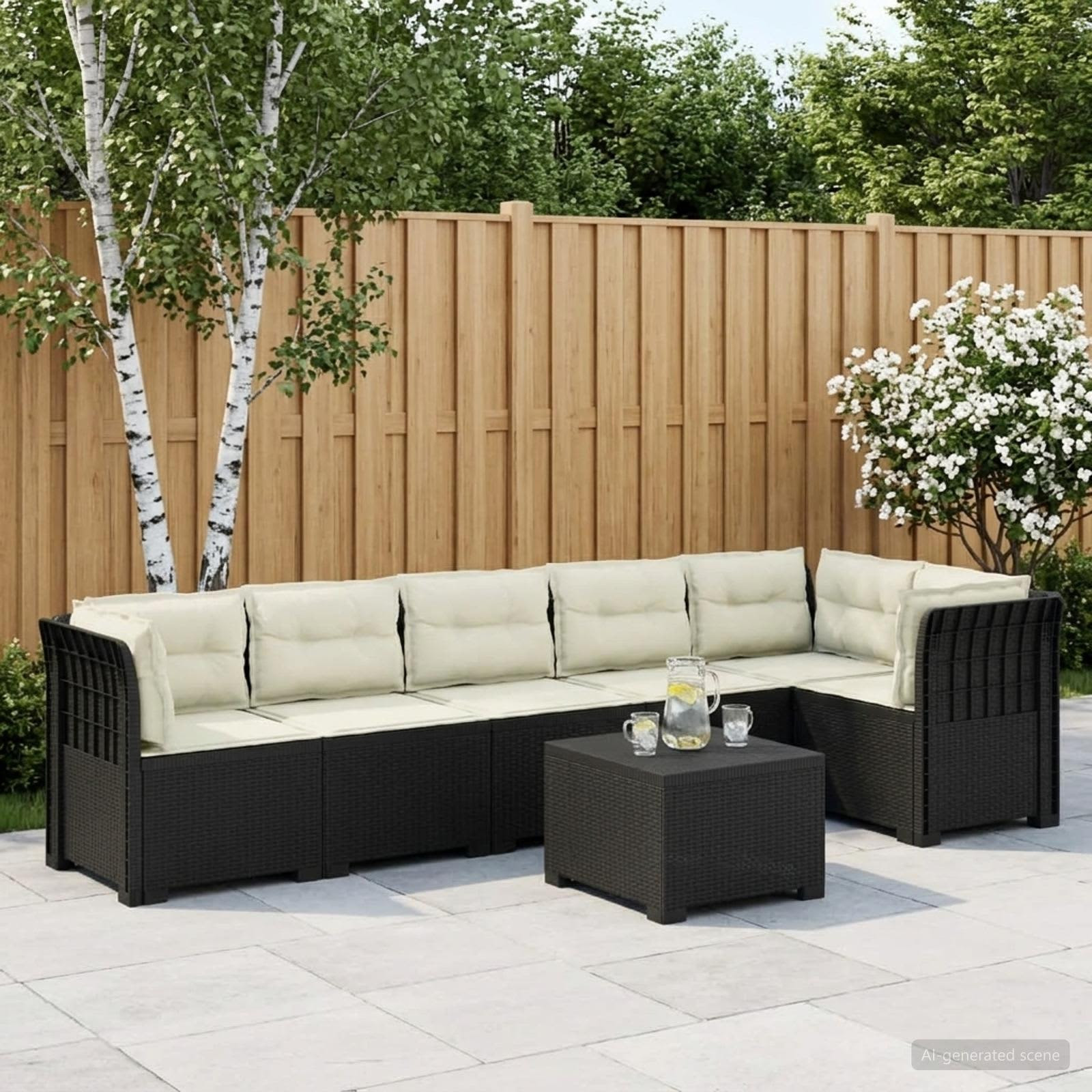 vidaXL 6-Sitzer Garten Sofa mit Kissen Rattan Look PP Anthrazit