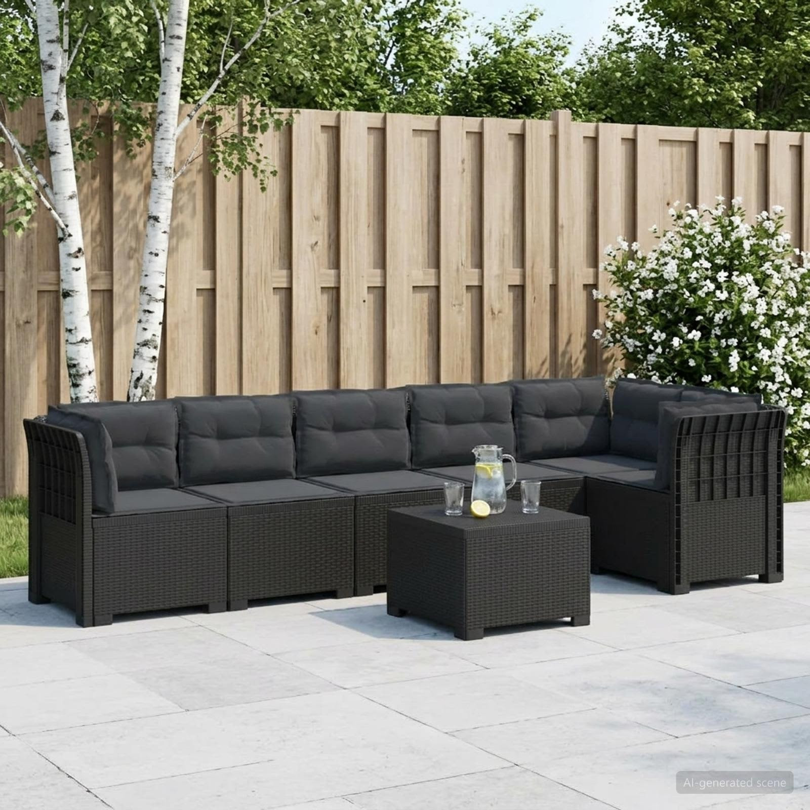 vidaXL 6-Sitzer Garten Sofa mit Kissen Rattan Look PP Anthrazit