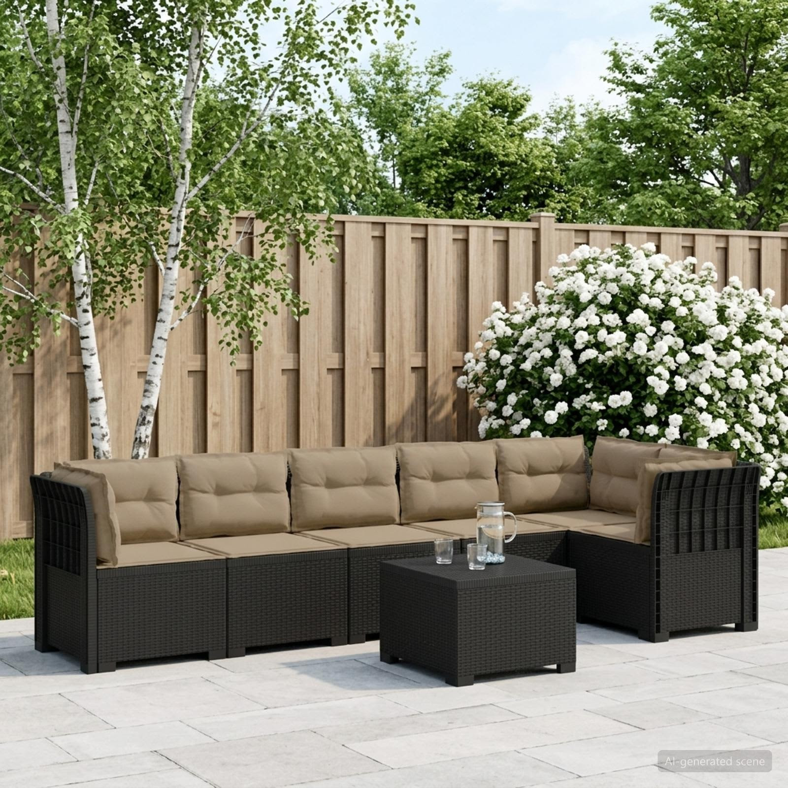 vidaXL 6-Sitzer Garten Sofa mit Kissen Rattan Look PP Anthrazit