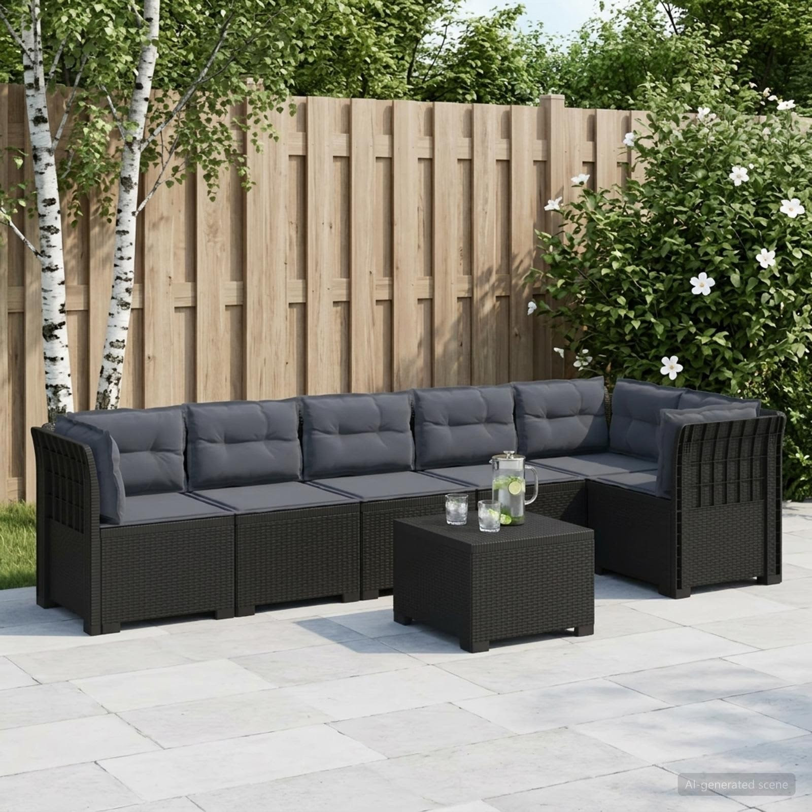vidaXL 6-Sitzer Garten Sofa mit Kissen Rattan Look PP Anthrazit