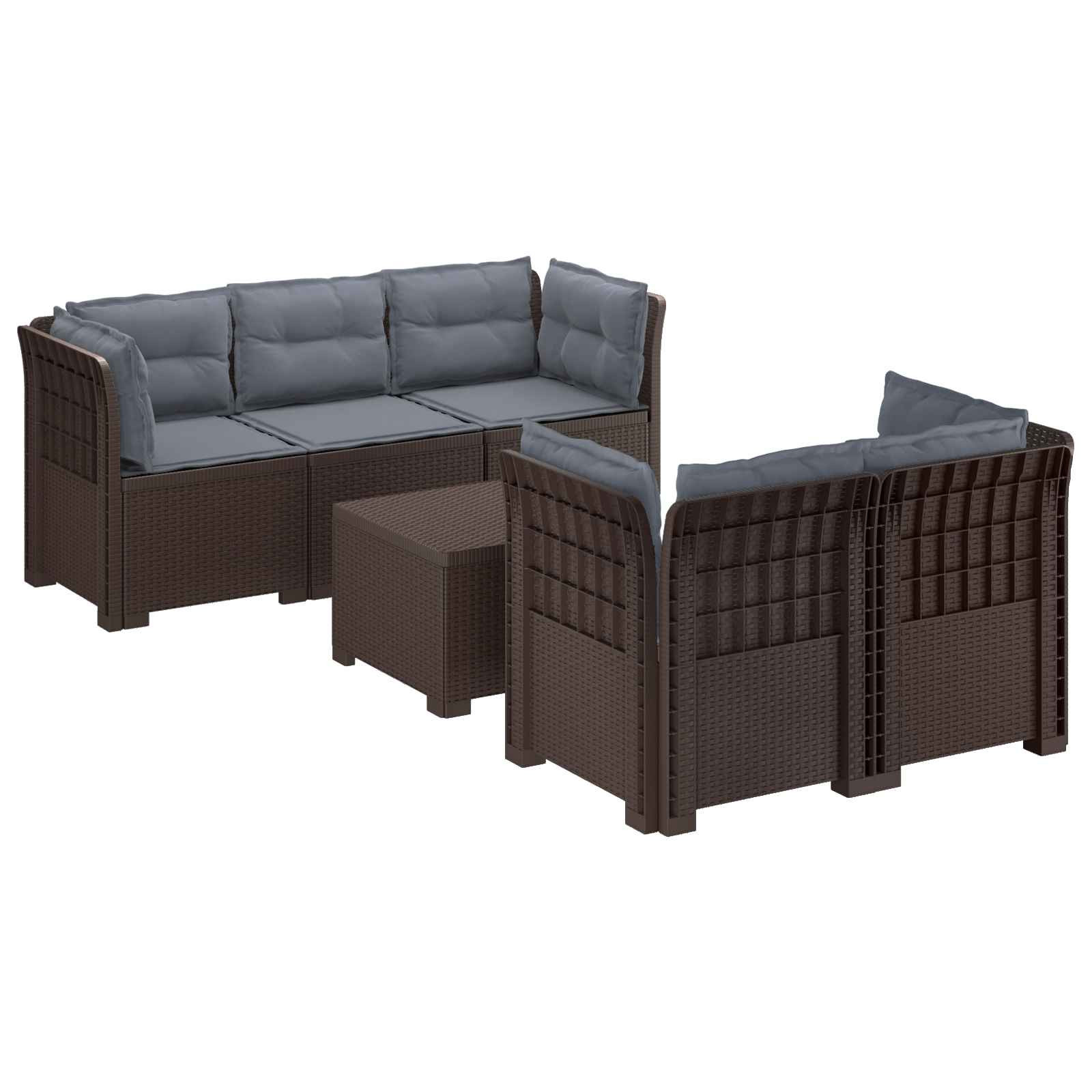 vidaXL 5-Sitzer Gartensofa mit Kissen Rattan-Look PP Braun